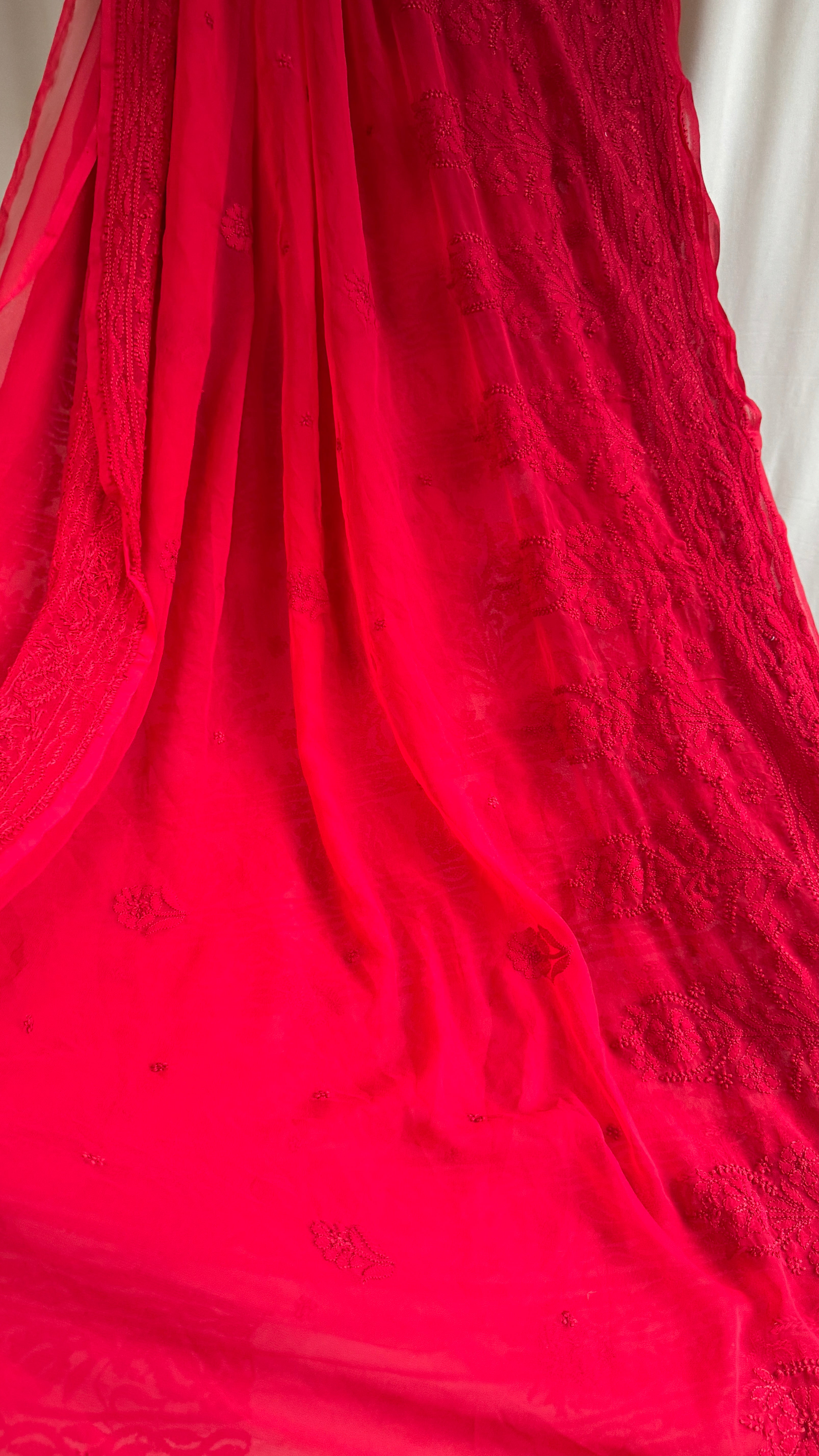 Georgette Chikankari saree in Red