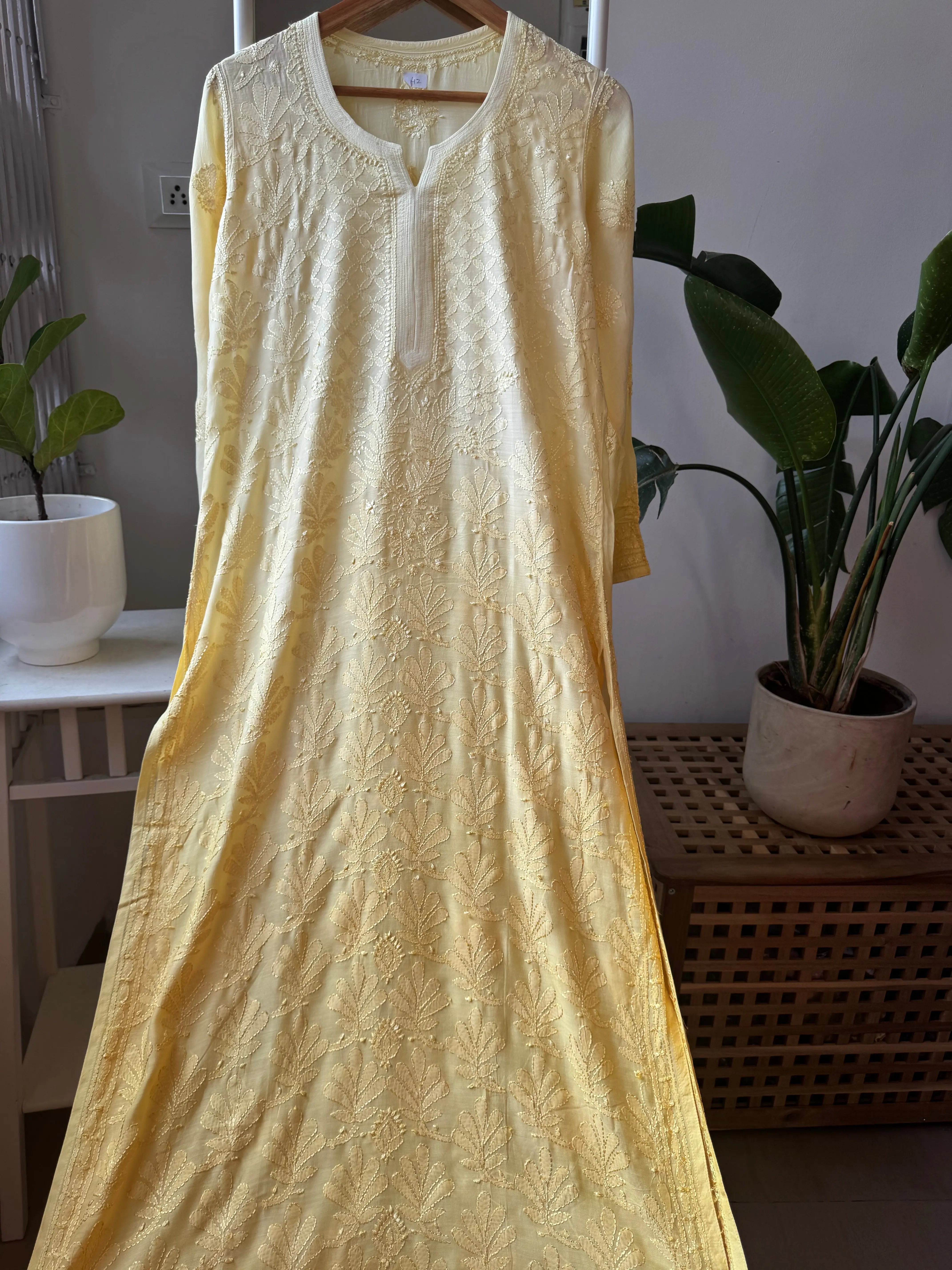 Muslin Chikankari Kurti - Canary Yellow Ombre ARIAA CHIKANKARI 