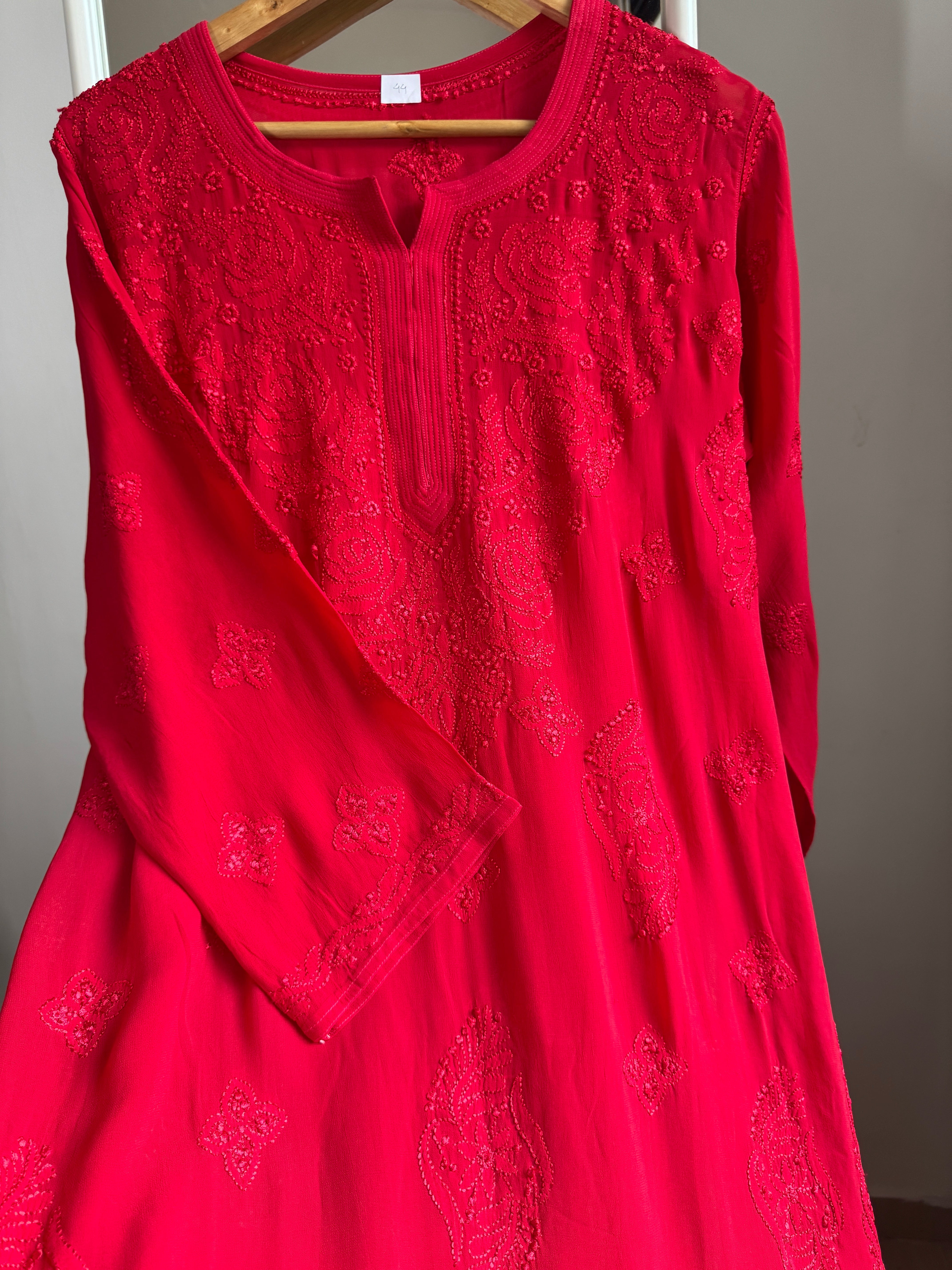 Viscose Kurti - Gala Booti- Red ARIAA CHIKANKARI 