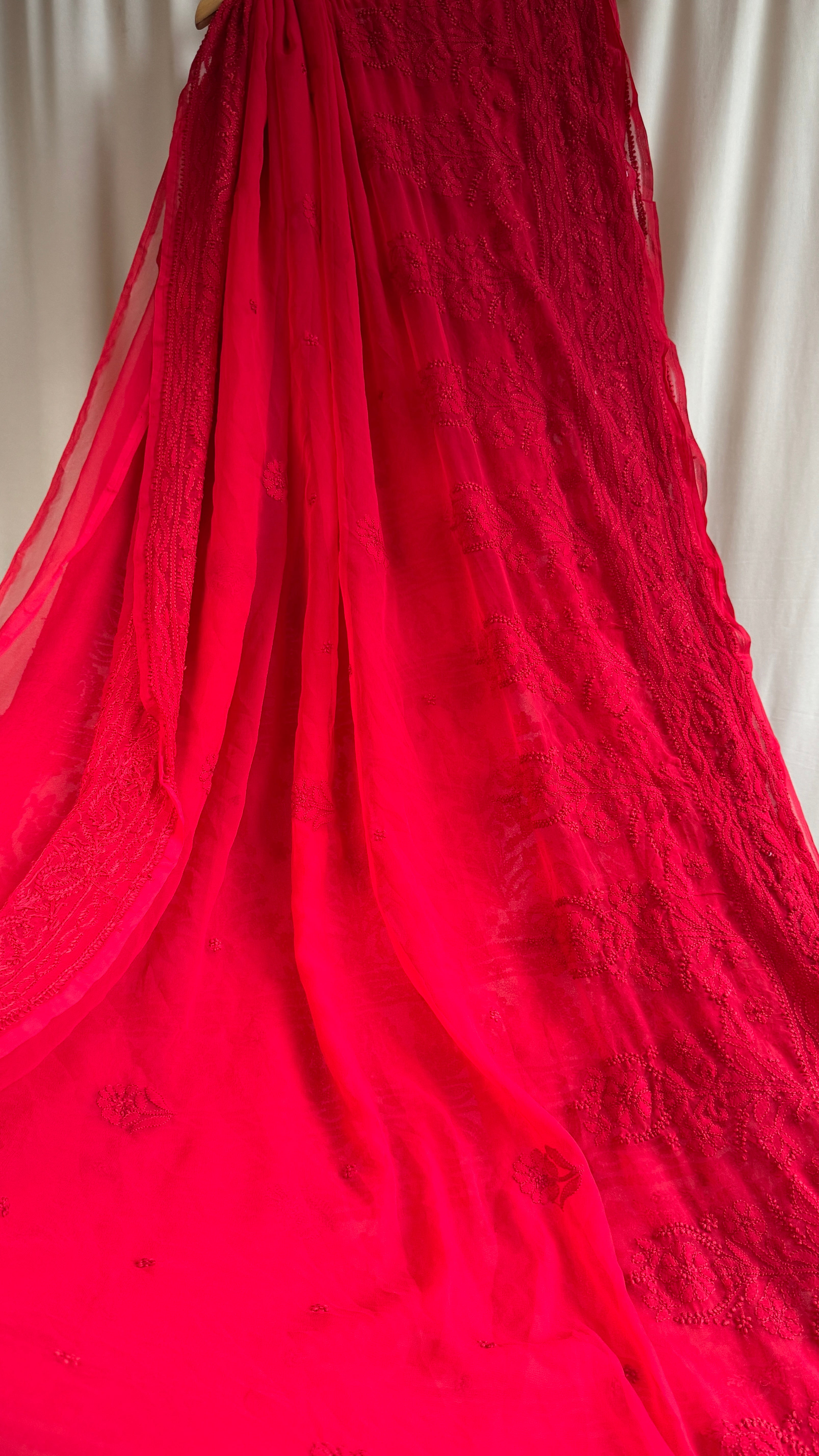 Georgette Chikankari saree in Red