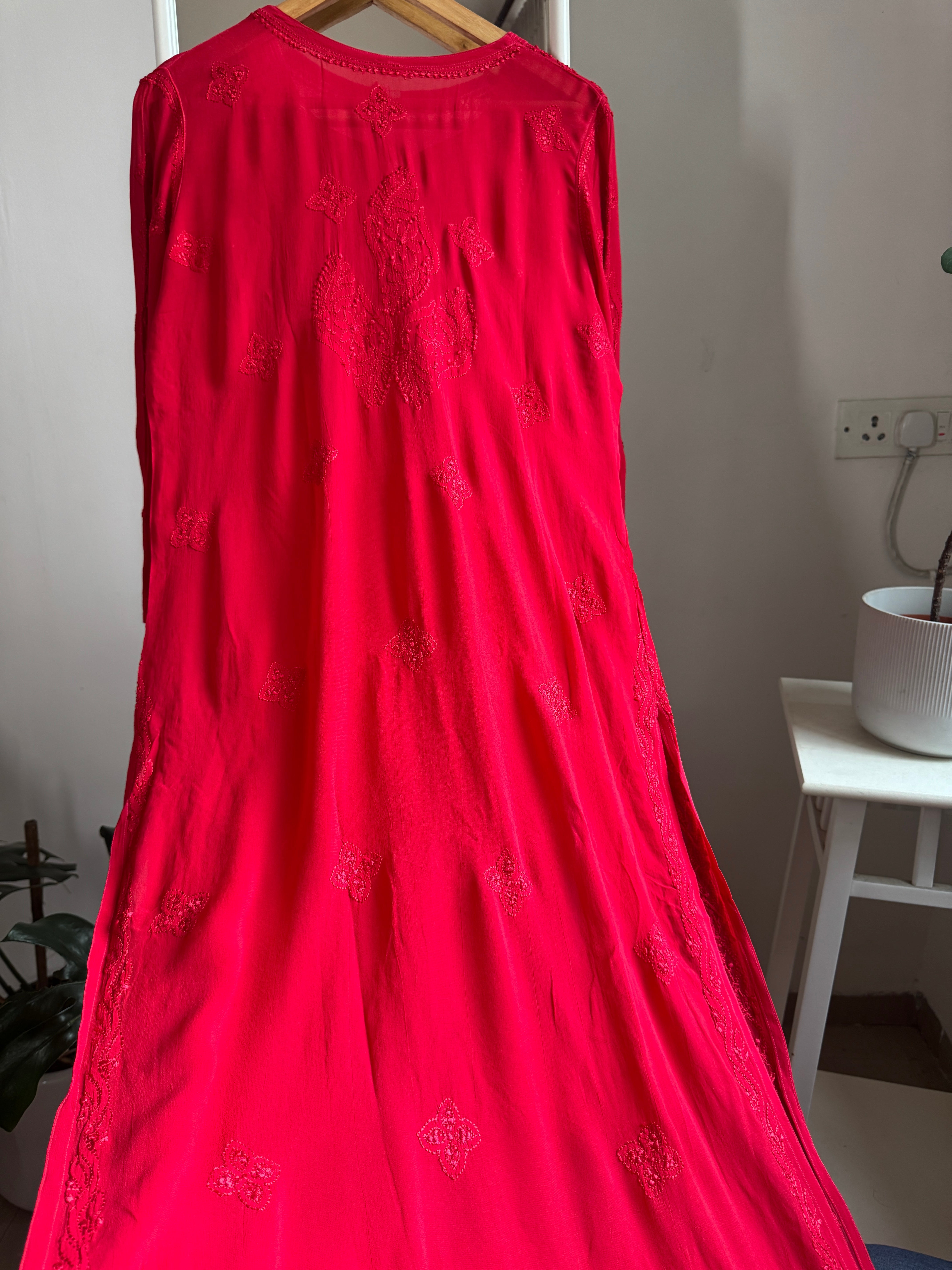 Viscose Kurti - Gala Booti- Red ARIAA CHIKANKARI 