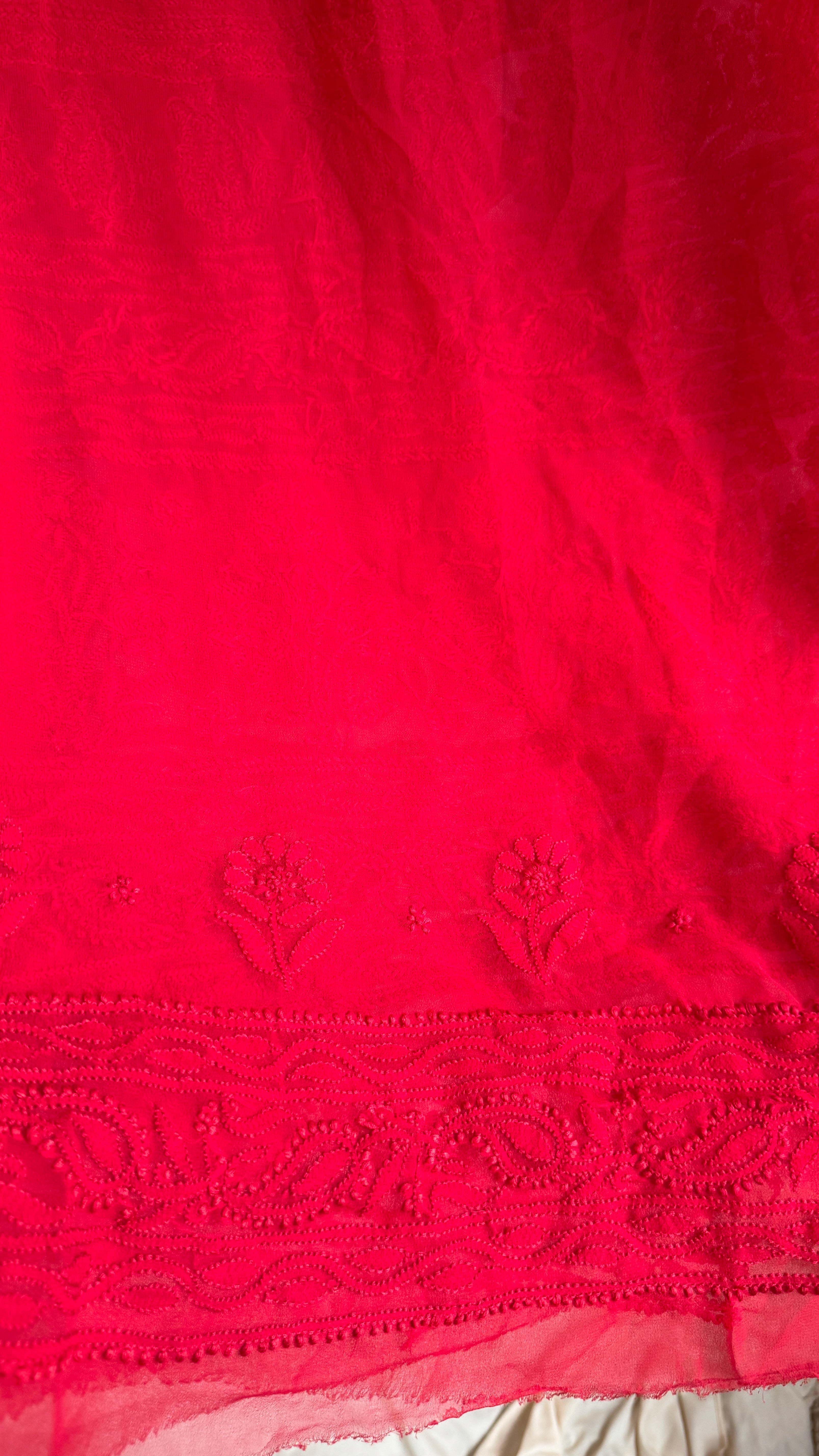 Georgette Chikankari saree in Red