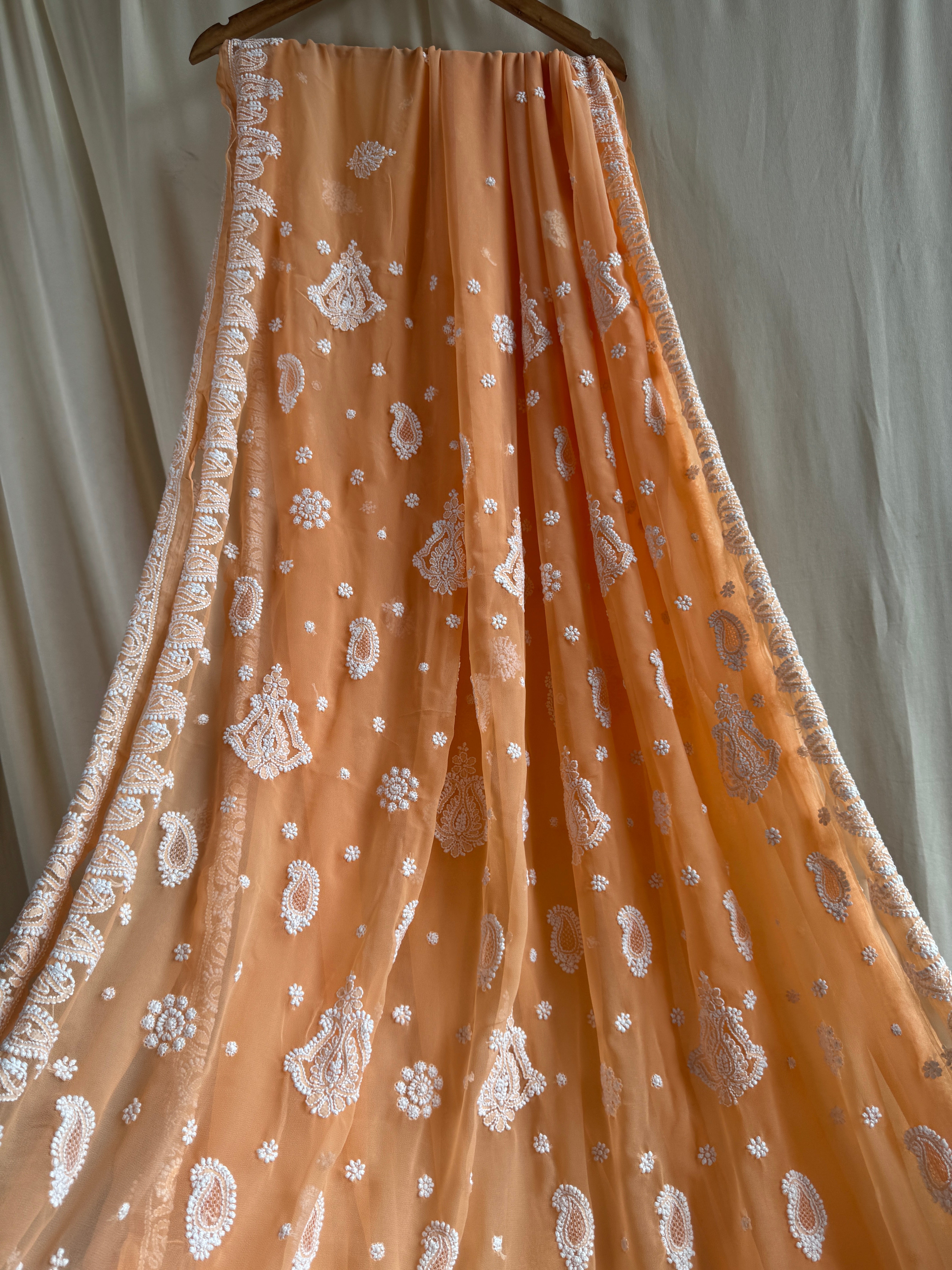 Georgette Chikankari saree in Sunset Orange ARIAA CHIKANKARI 