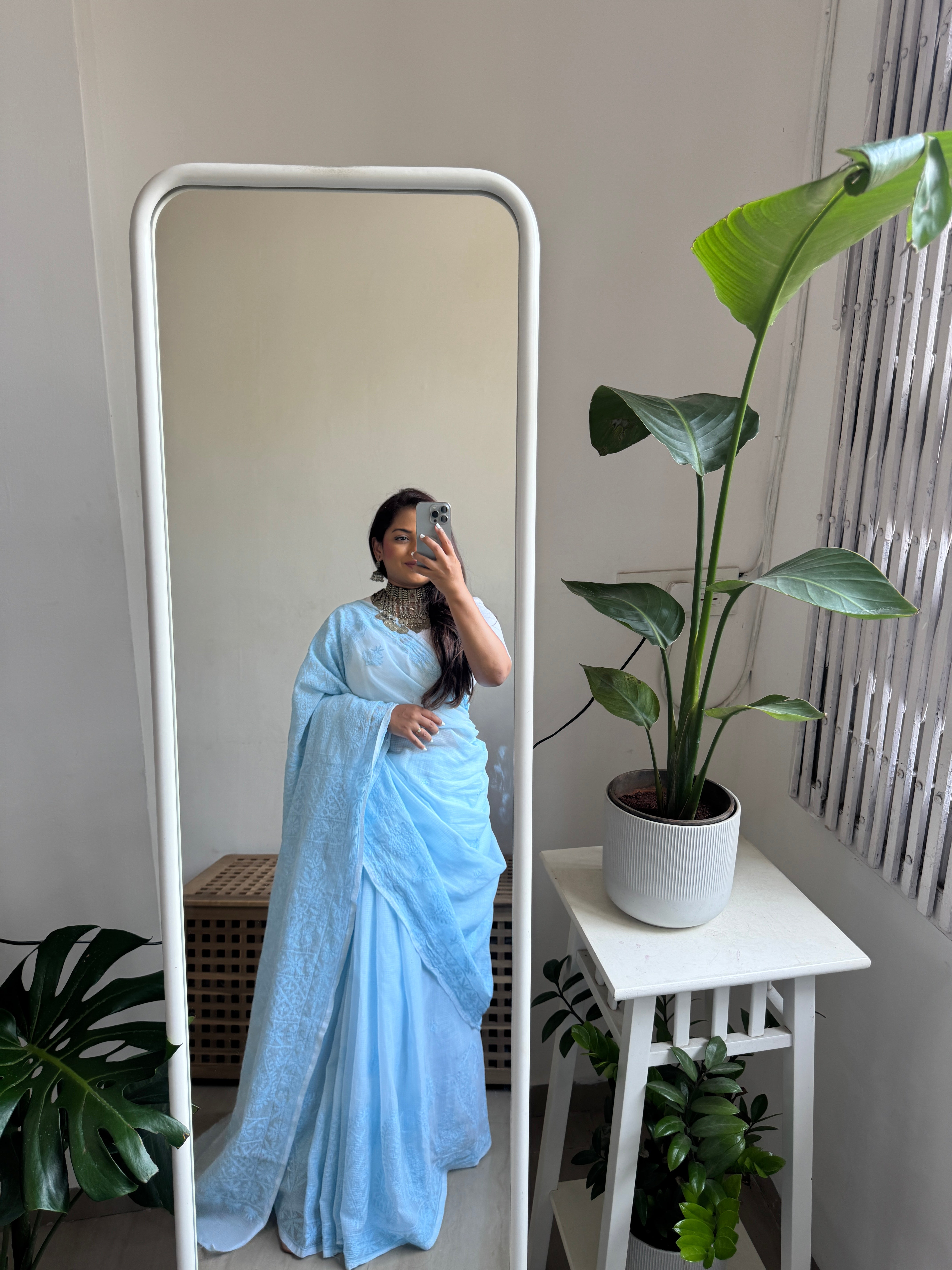 Kota Chikankari saree in Blue