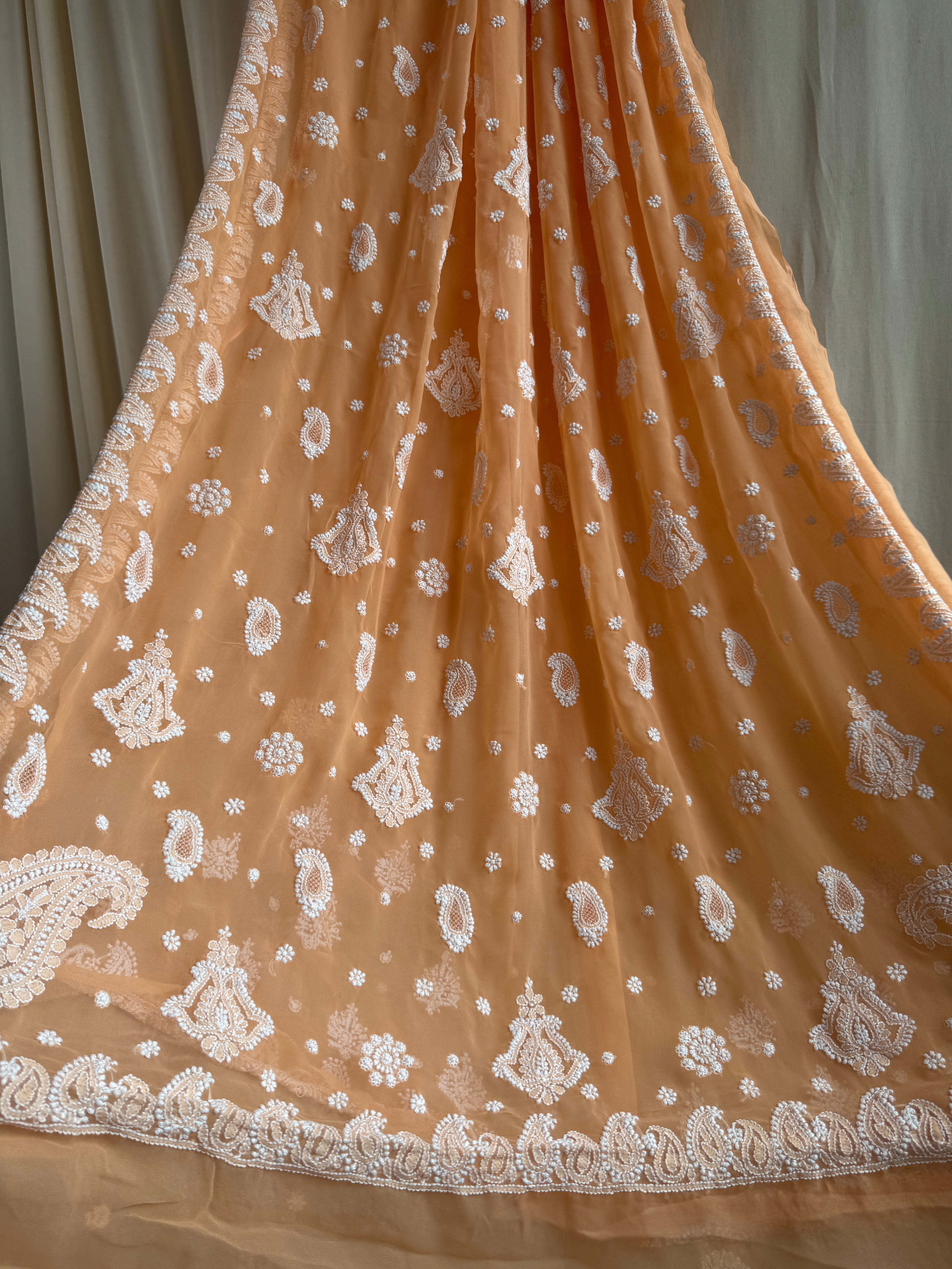 Georgette Chikankari saree in Sunset Orange ARIAA CHIKANKARI 