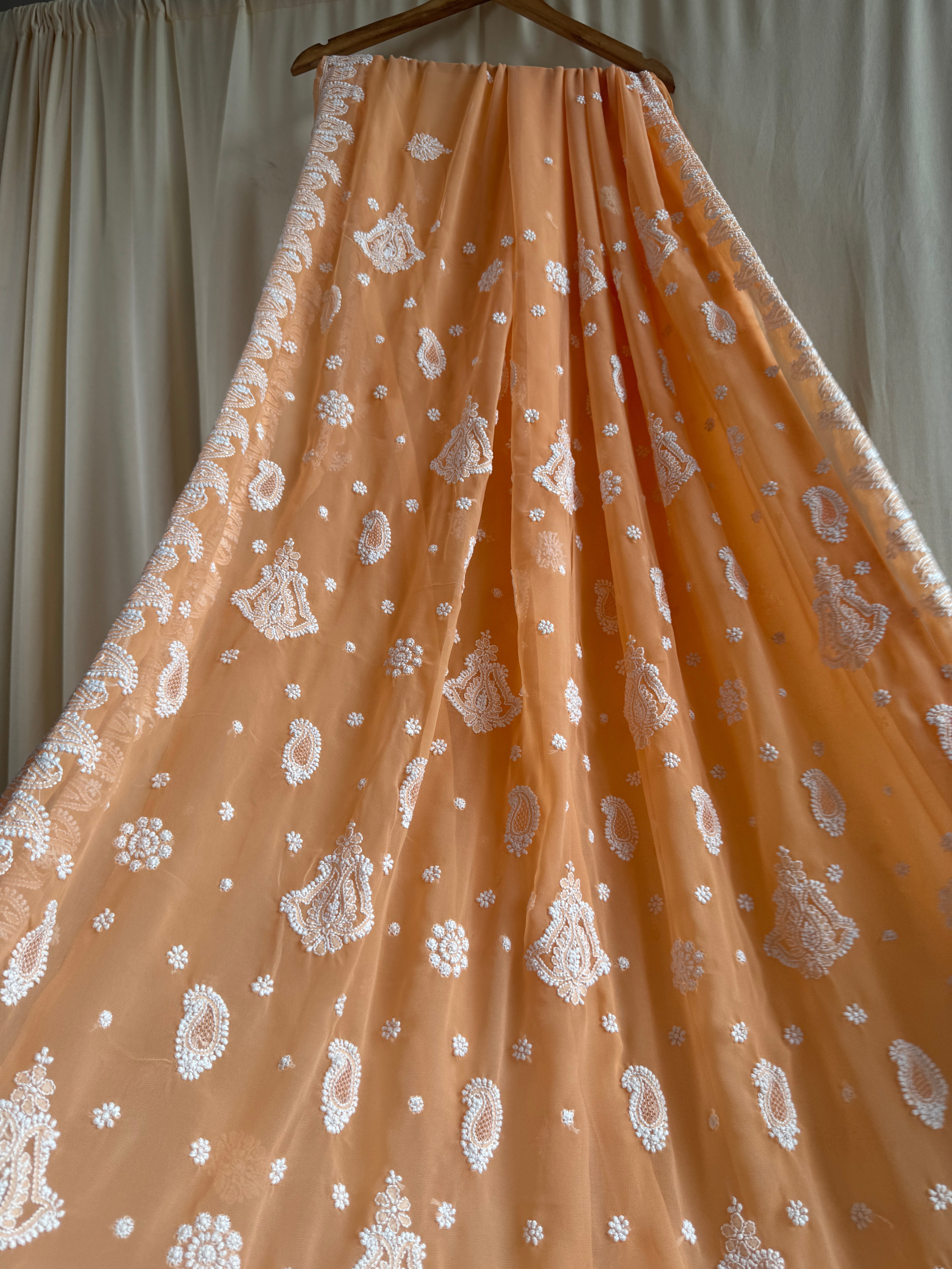 Georgette Chikankari saree in Sunset Orange ARIAA CHIKANKARI 