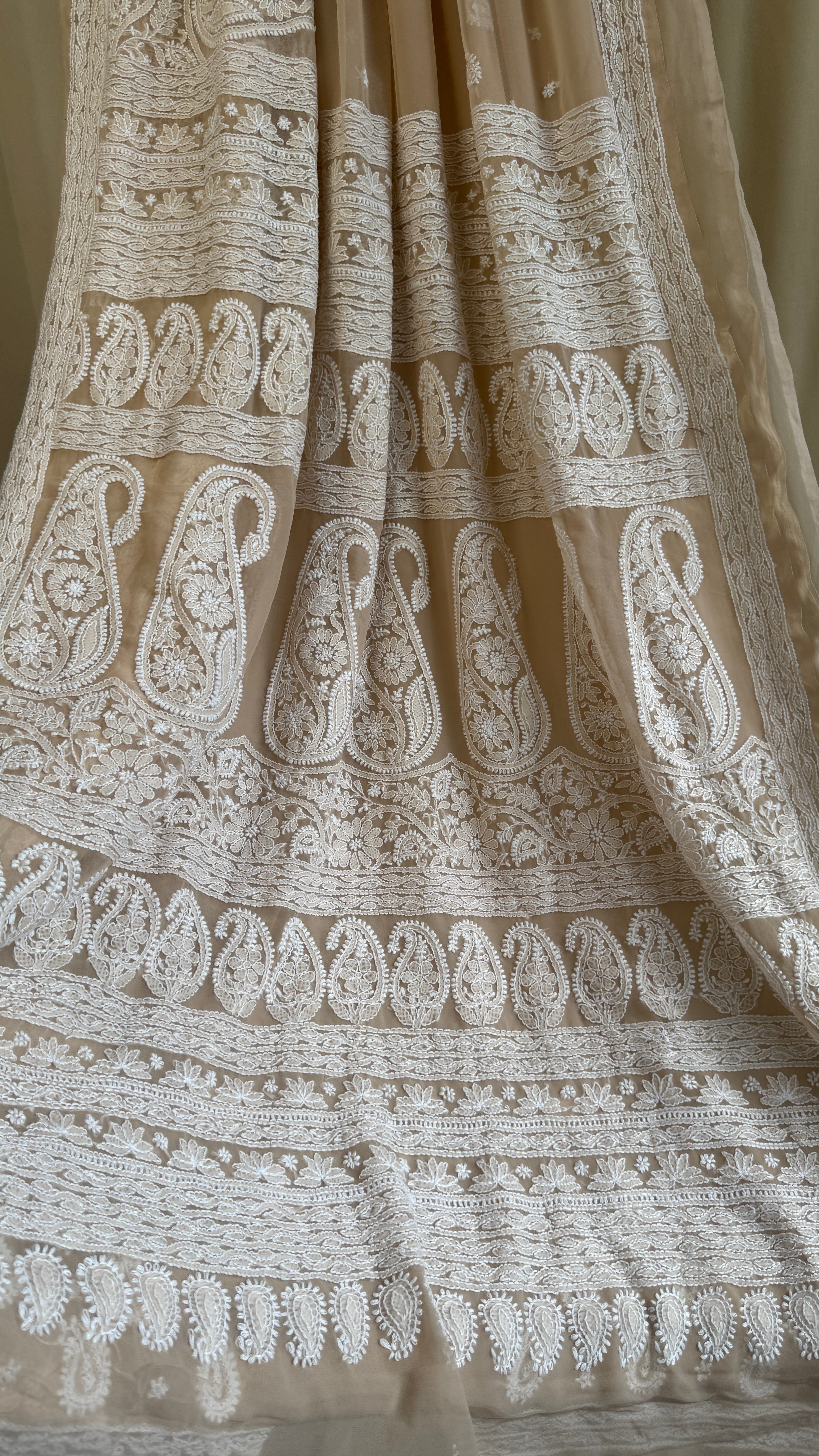 Georgette Chikankari saree in Beige Brown