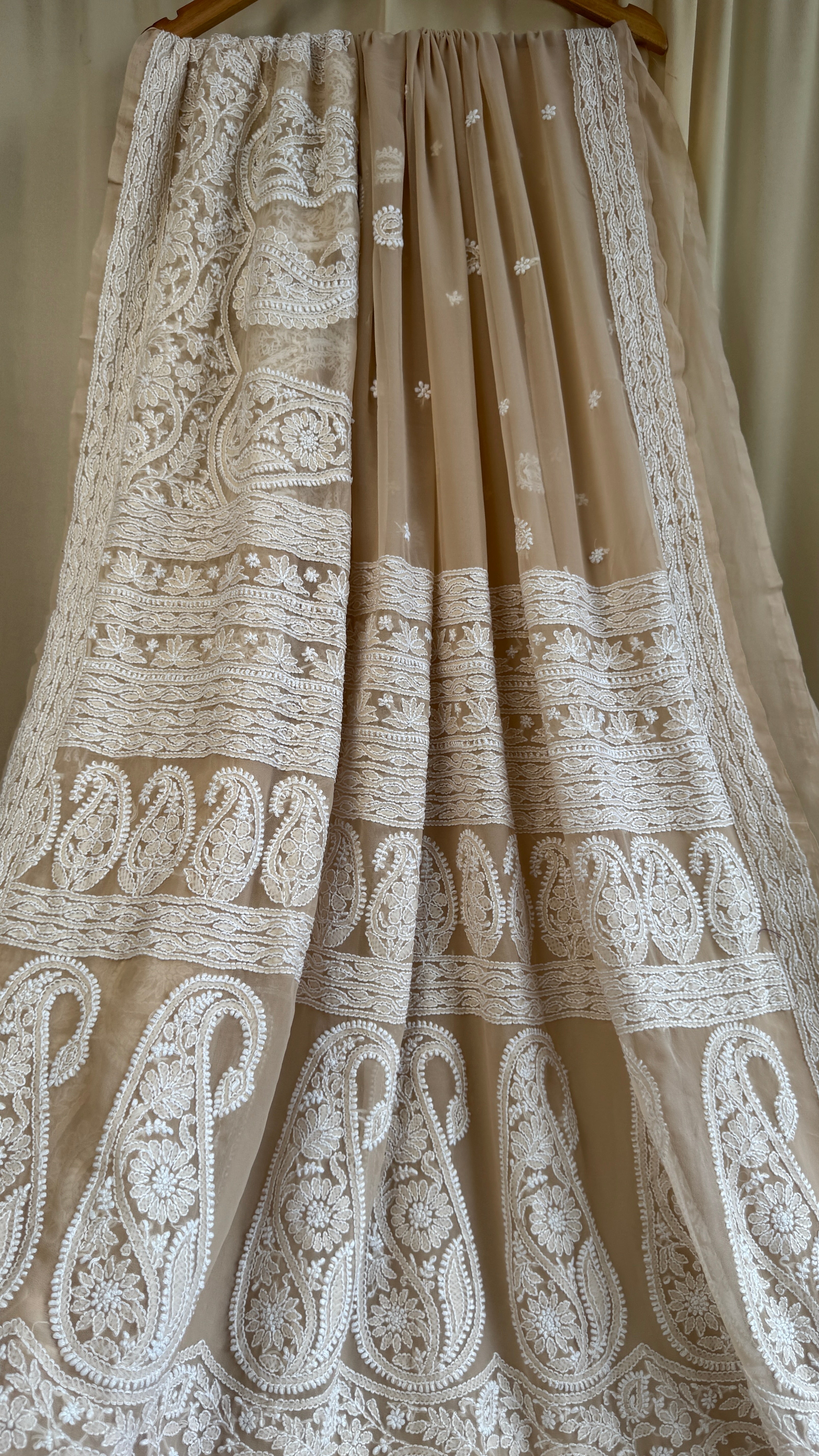 Georgette Chikankari saree in Beige Brown