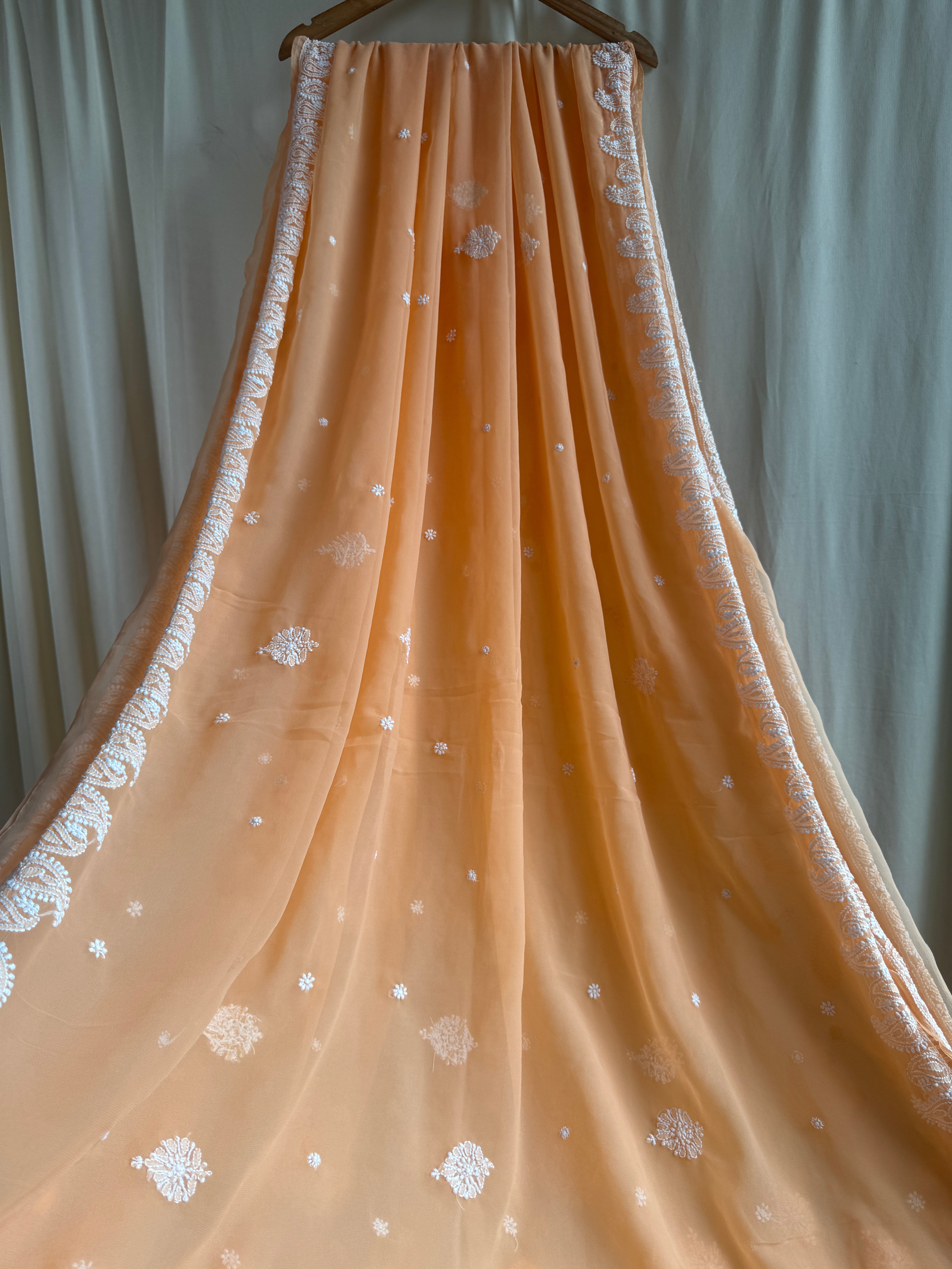 Georgette Chikankari saree in Sunset Orange ARIAA CHIKANKARI 