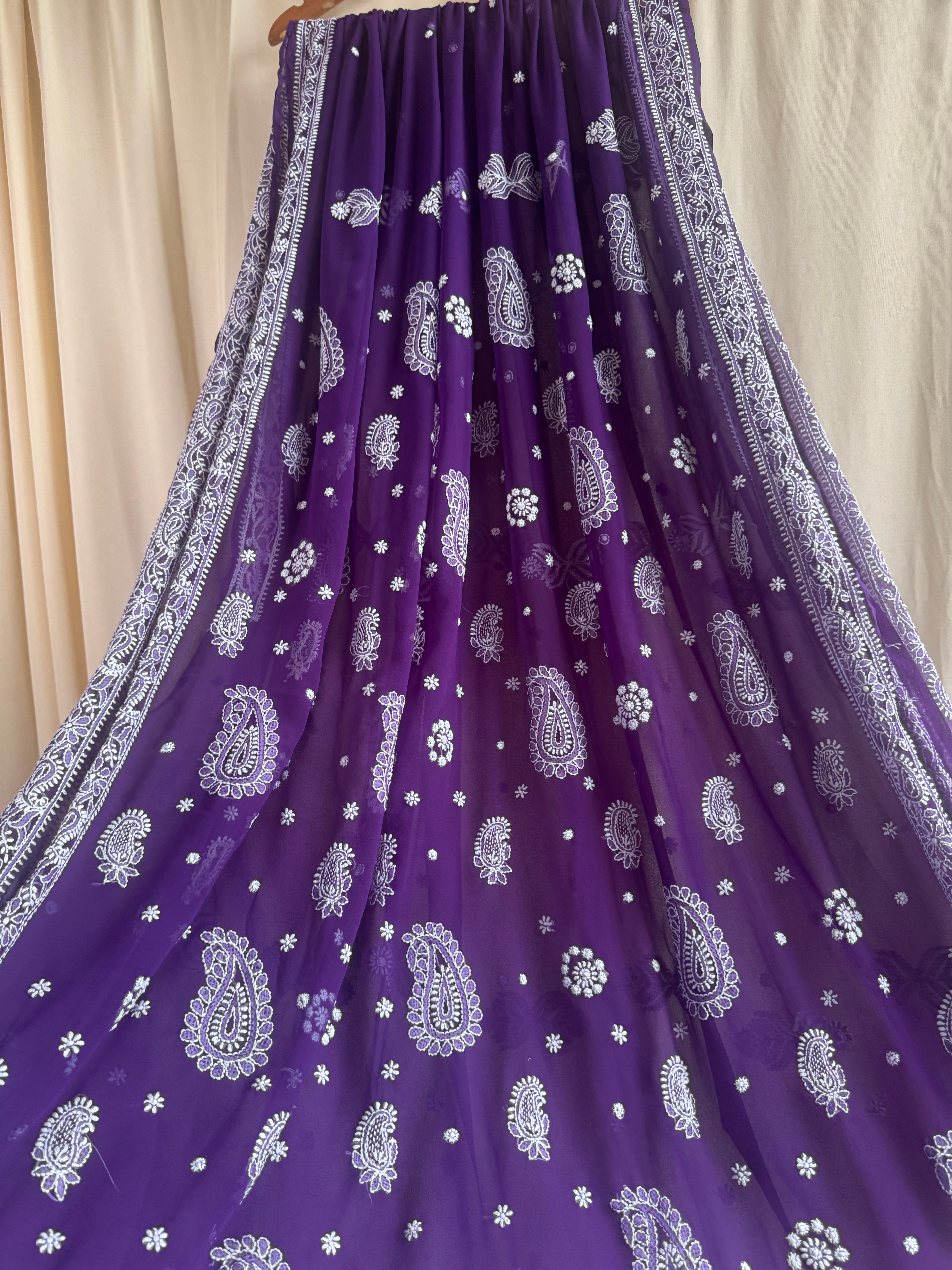 Georgette Chikankari saree in Purple ARIAA CHIKANKARI 