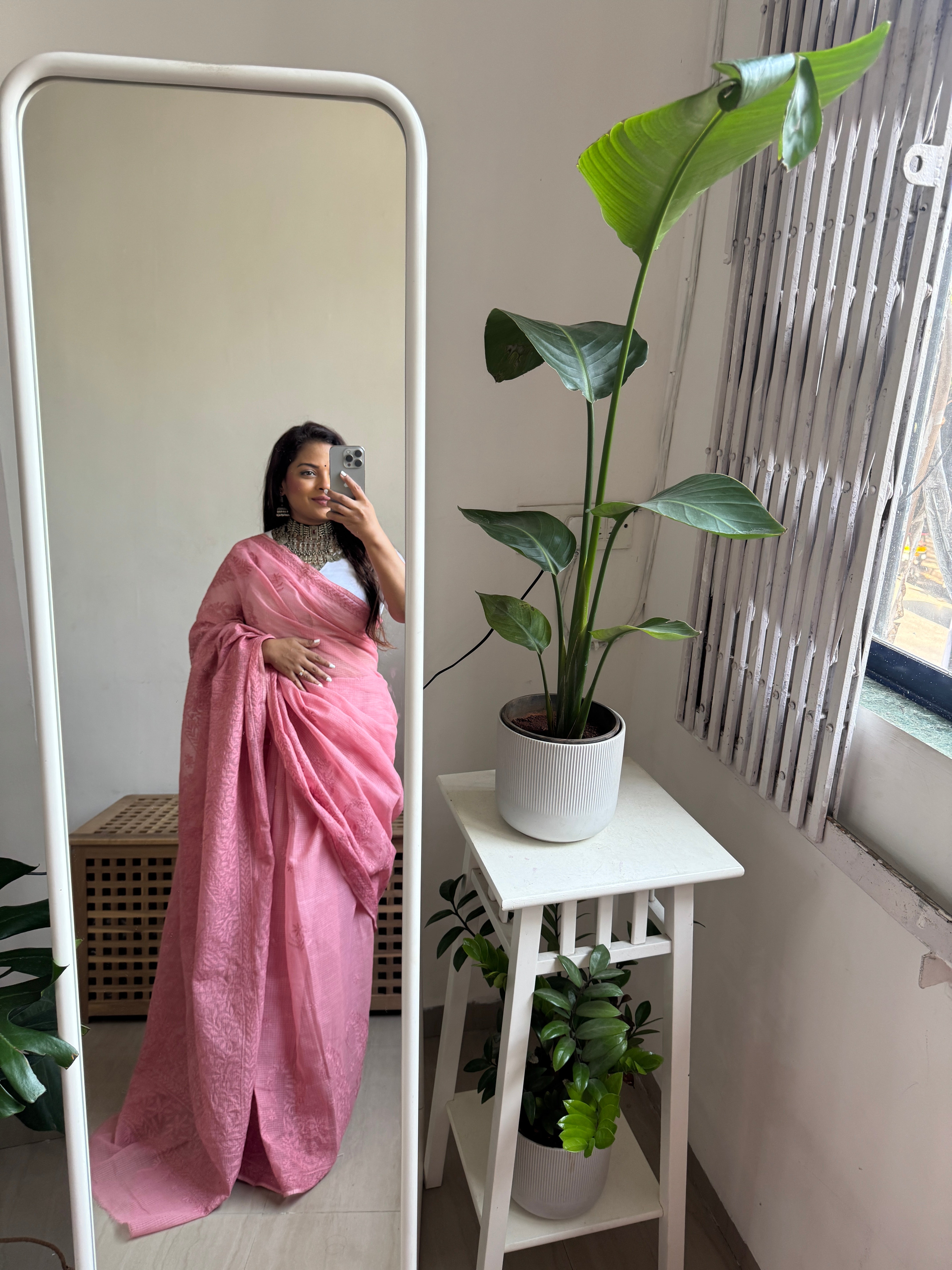 Kota Chikankari saree in Rosewood
