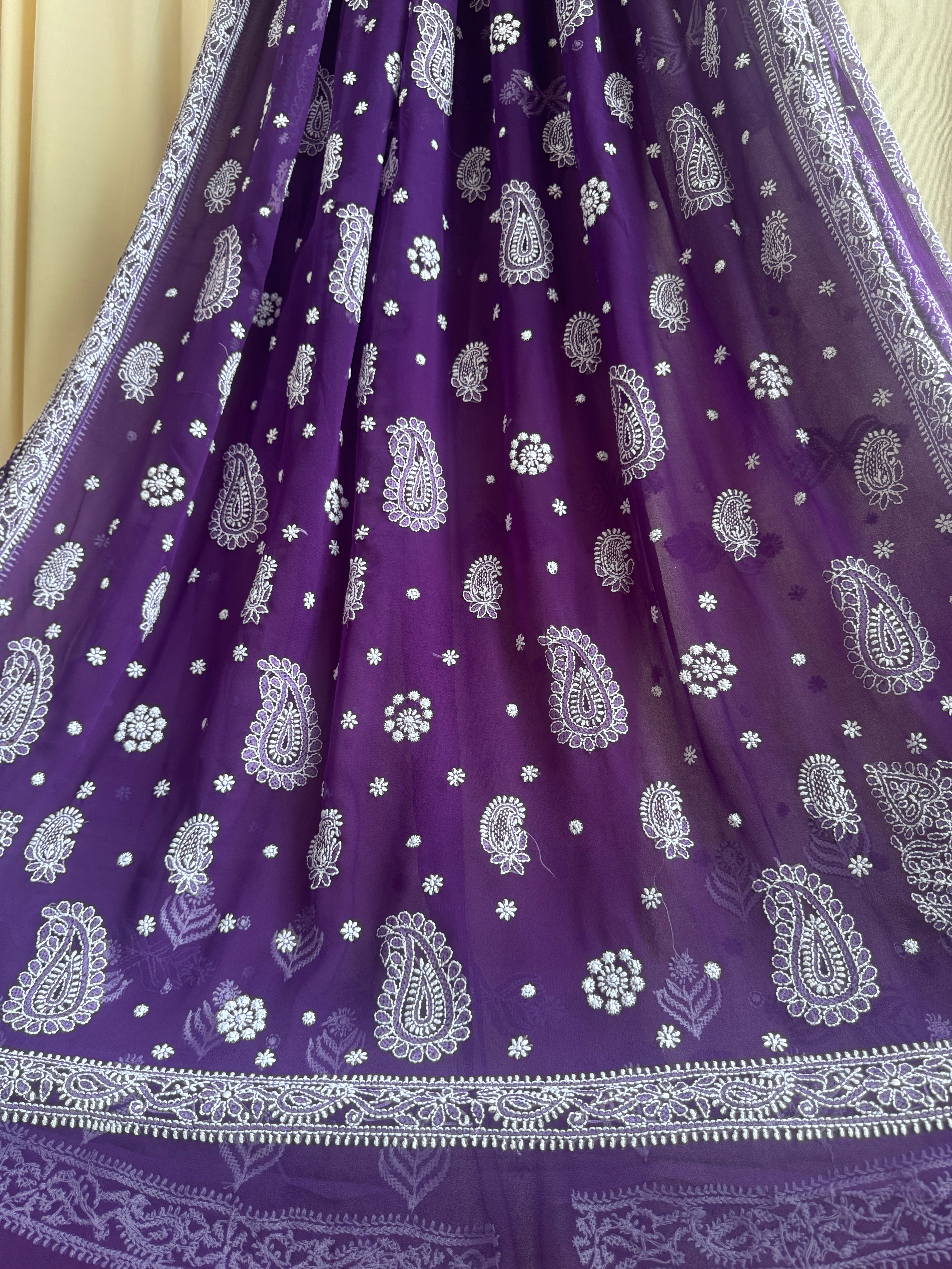 Georgette Chikankari saree in Purple ARIAA CHIKANKARI 