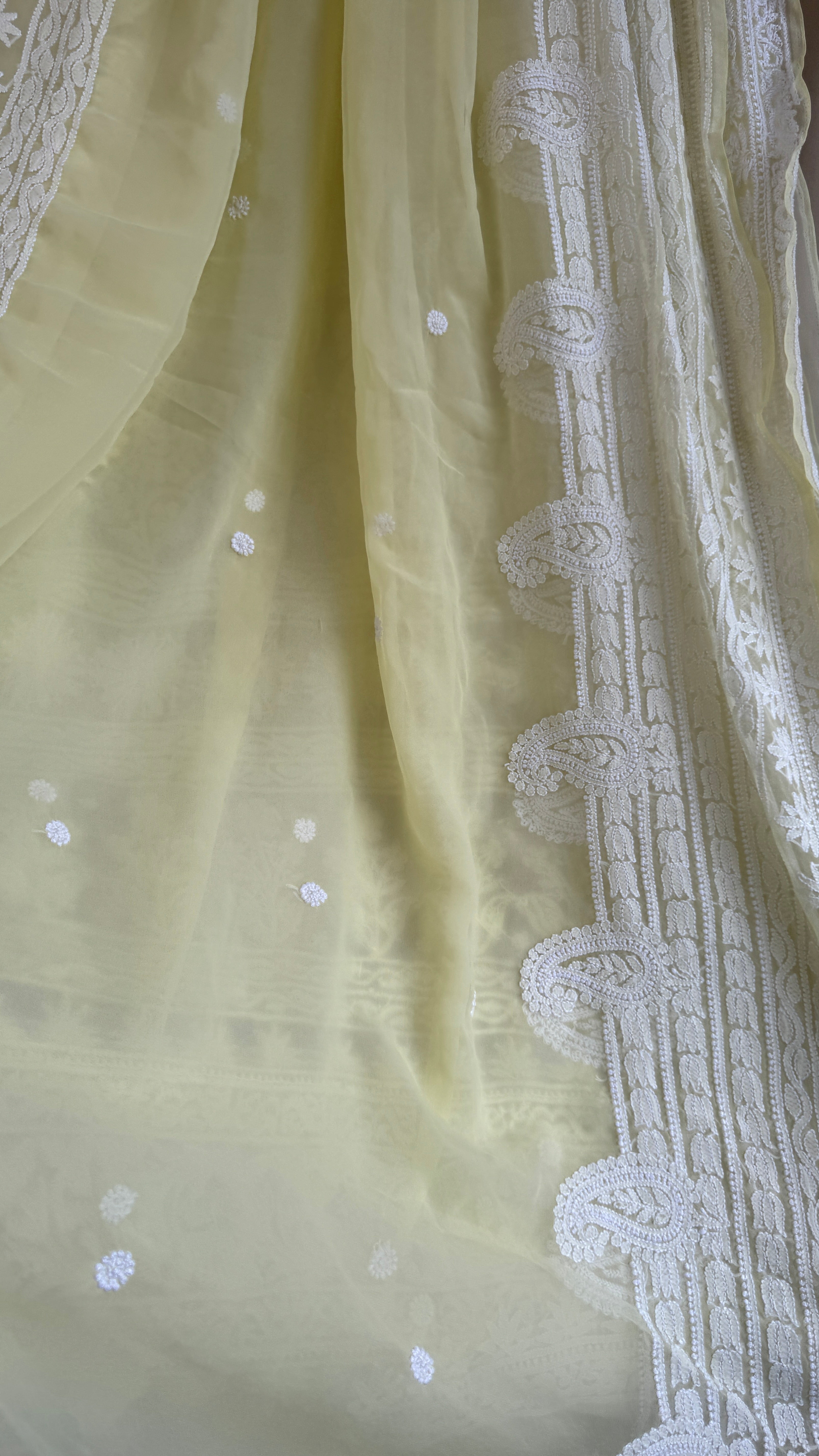 Georgette Chikankari saree in Lemon Yellow