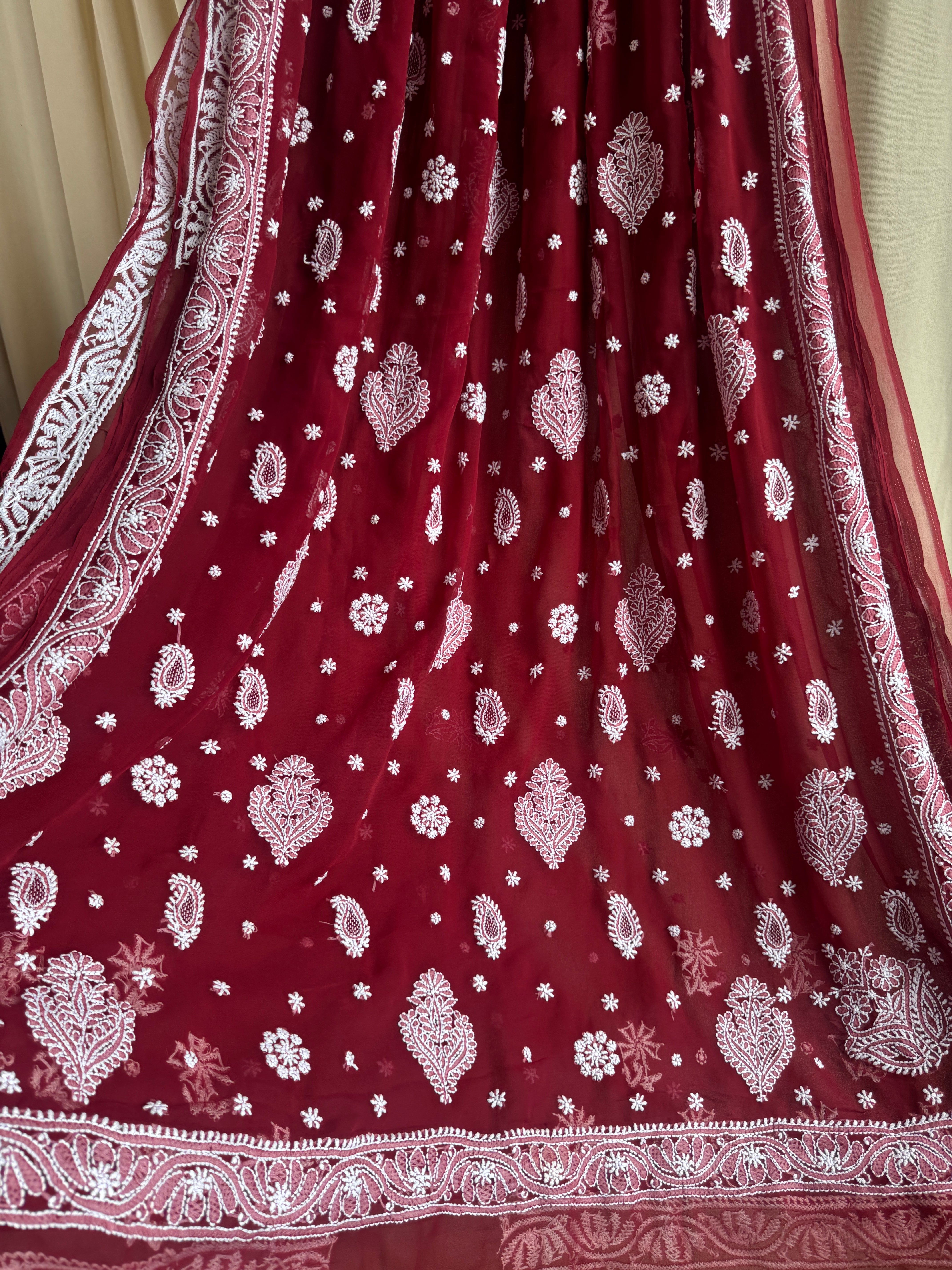 Georgette Chikankari saree in Maroon ARIAA CHIKANKARI 