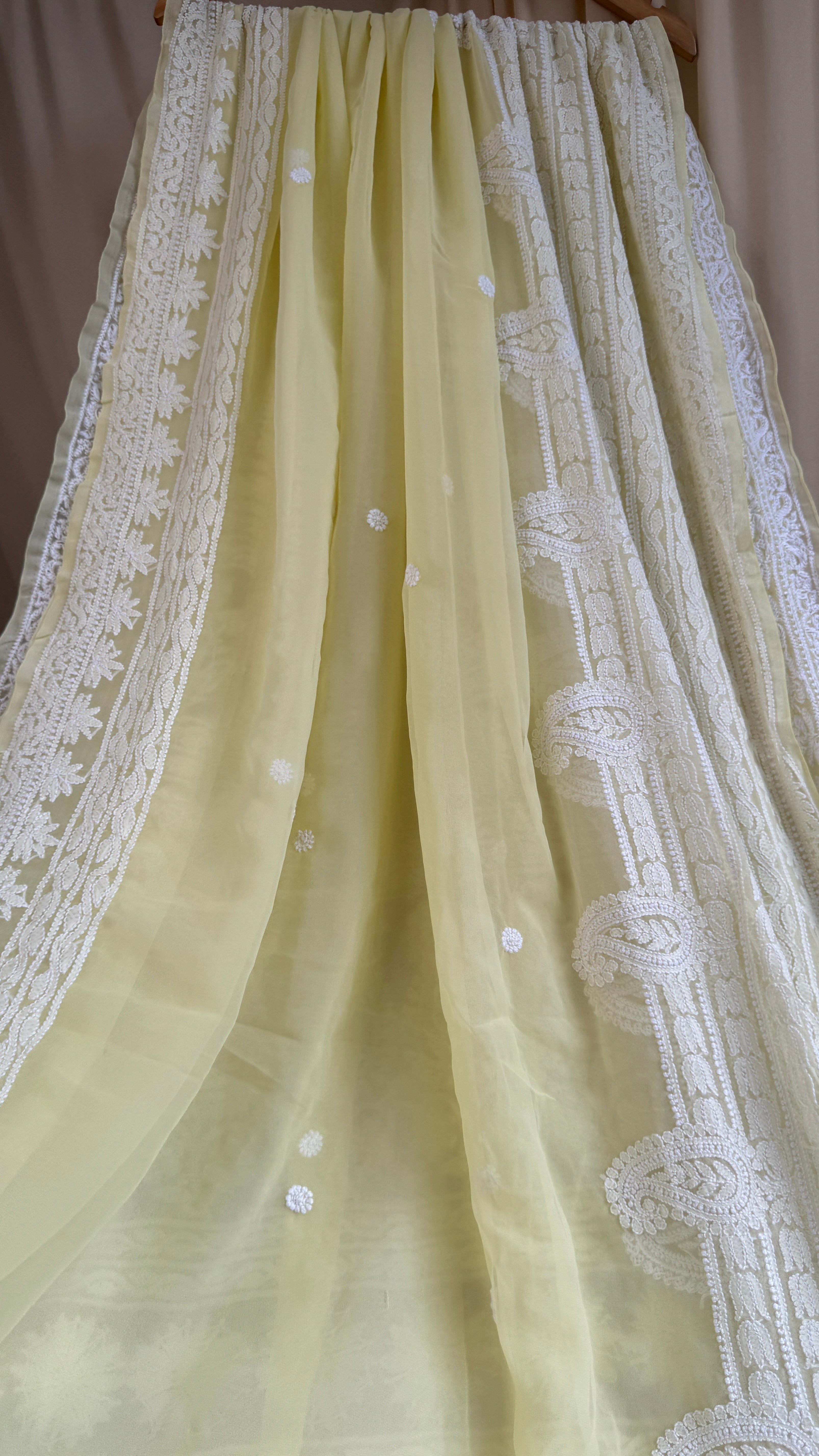Georgette Chikankari saree in Lemon Yellow