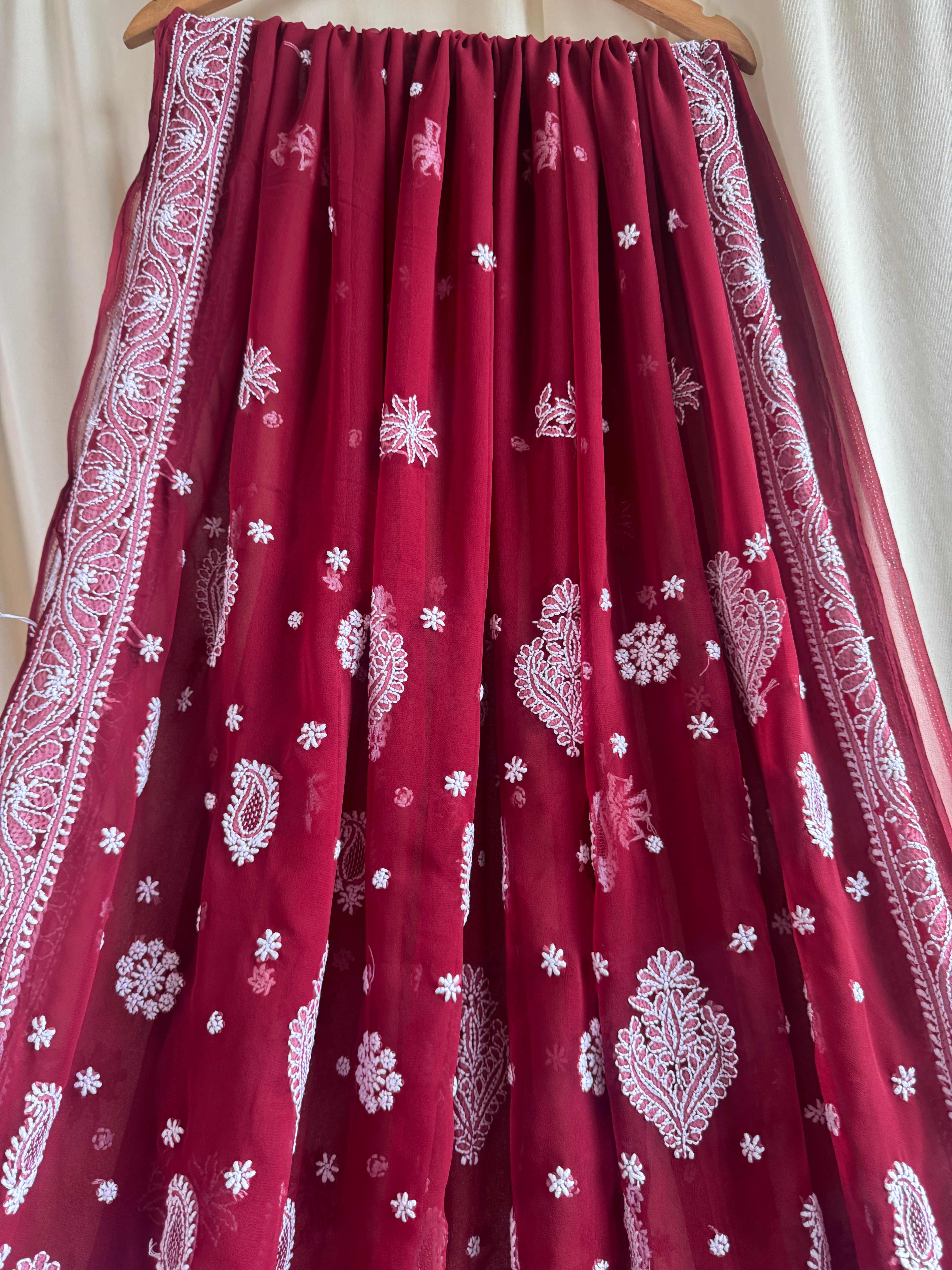 Georgette Chikankari saree in Maroon ARIAA CHIKANKARI 