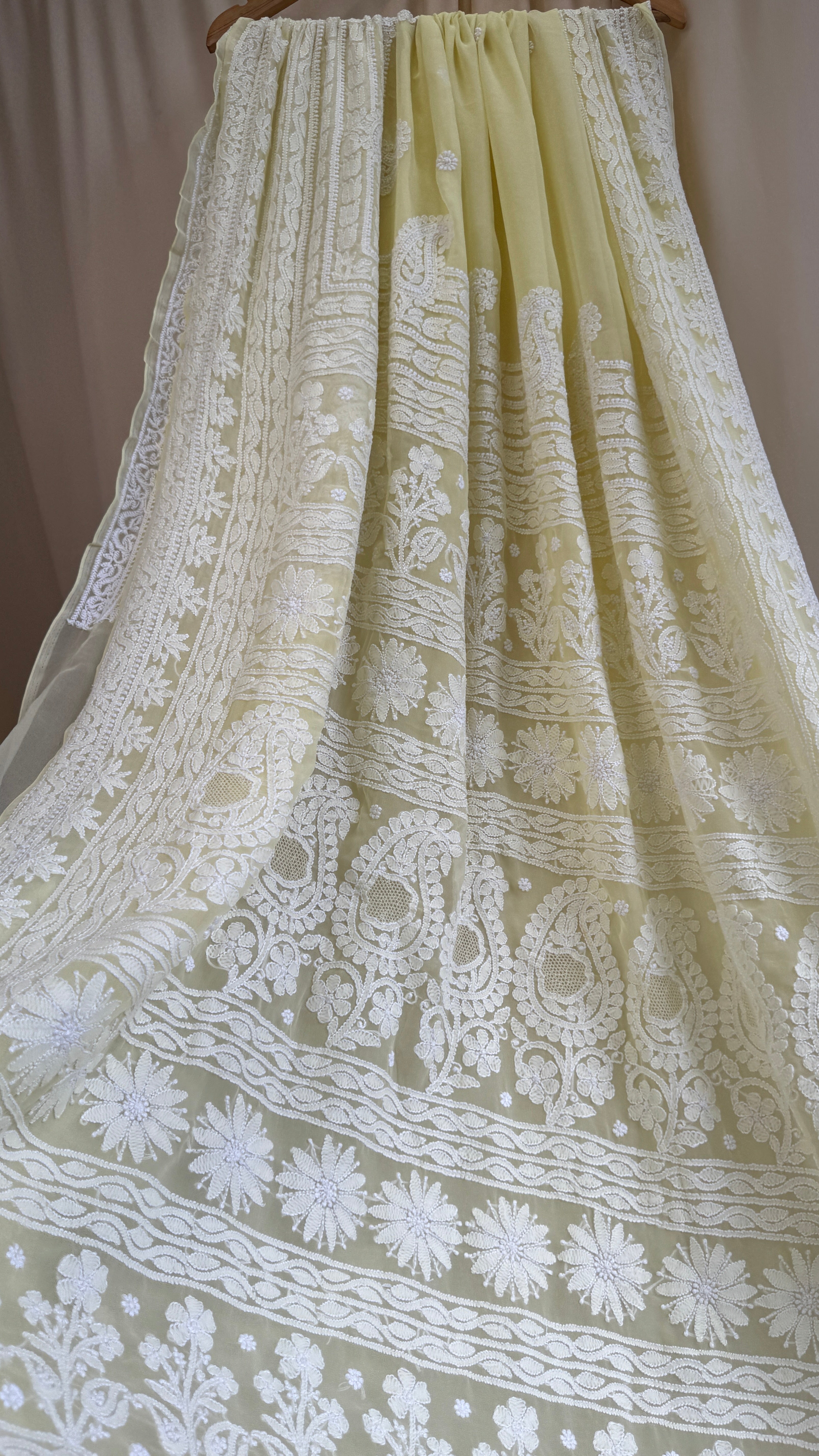 Georgette Chikankari saree in Lemon Yellow