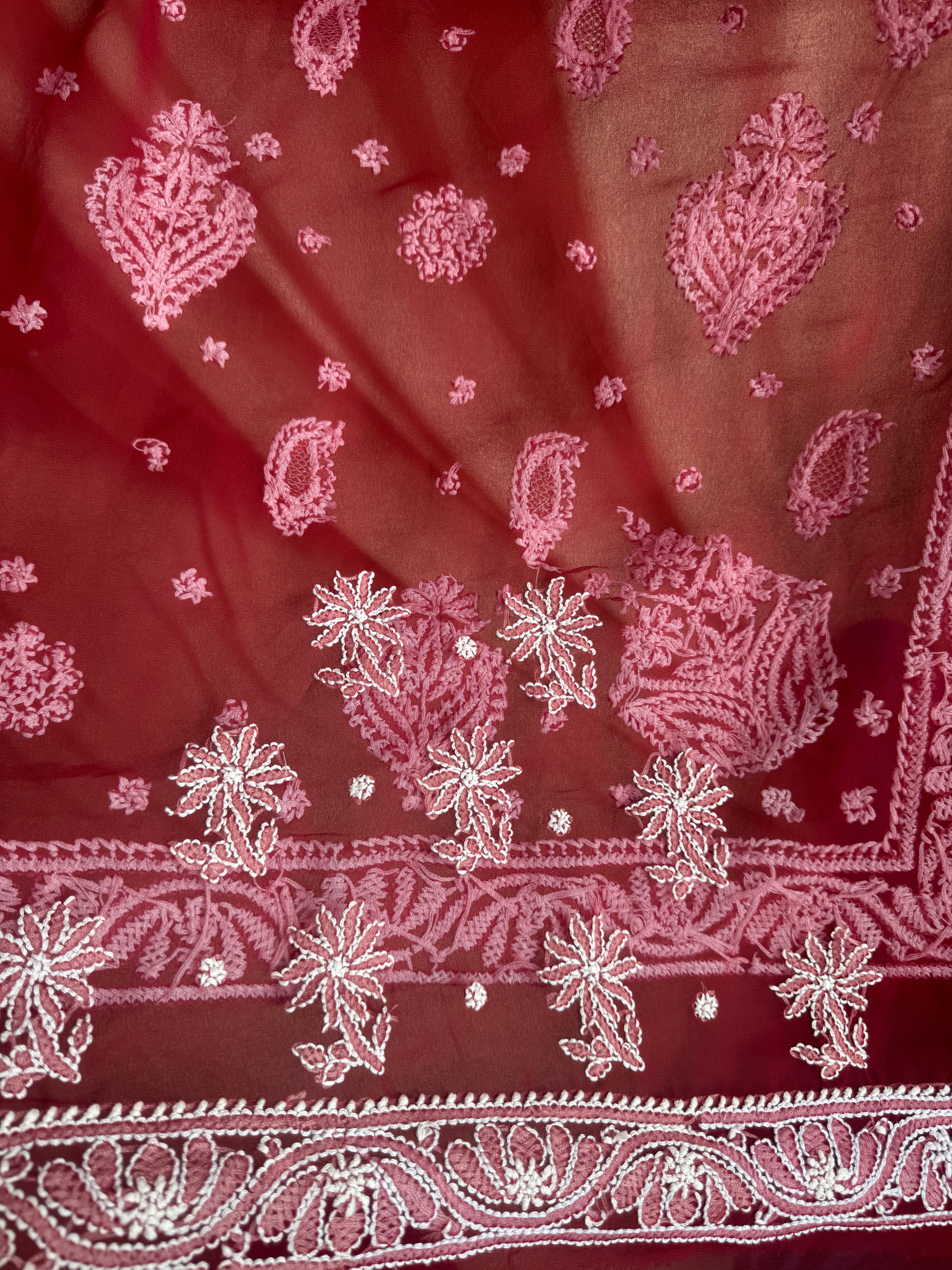 Georgette Chikankari saree in Maroon ARIAA CHIKANKARI 