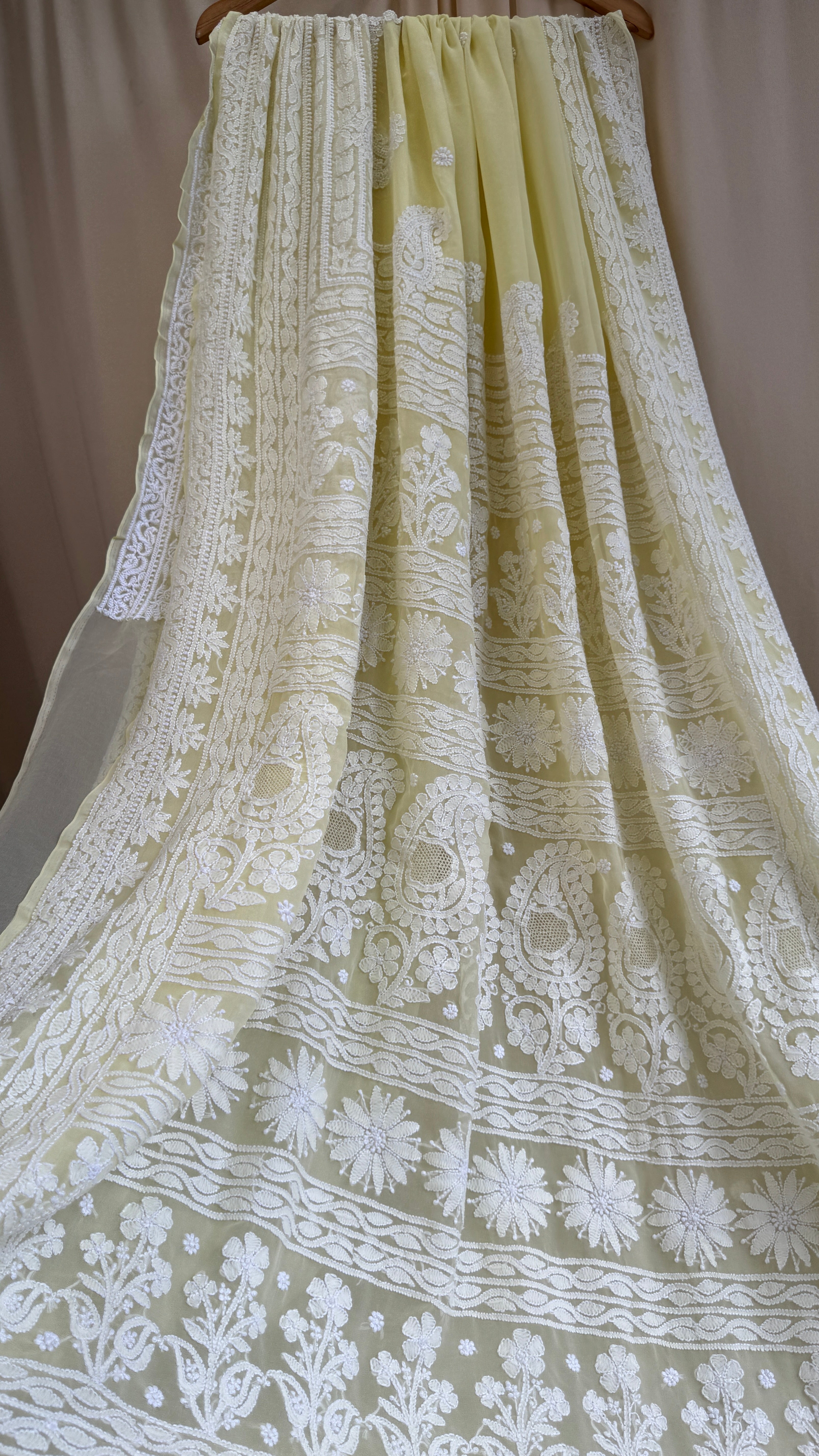 Georgette Chikankari saree in Lemon Yellow