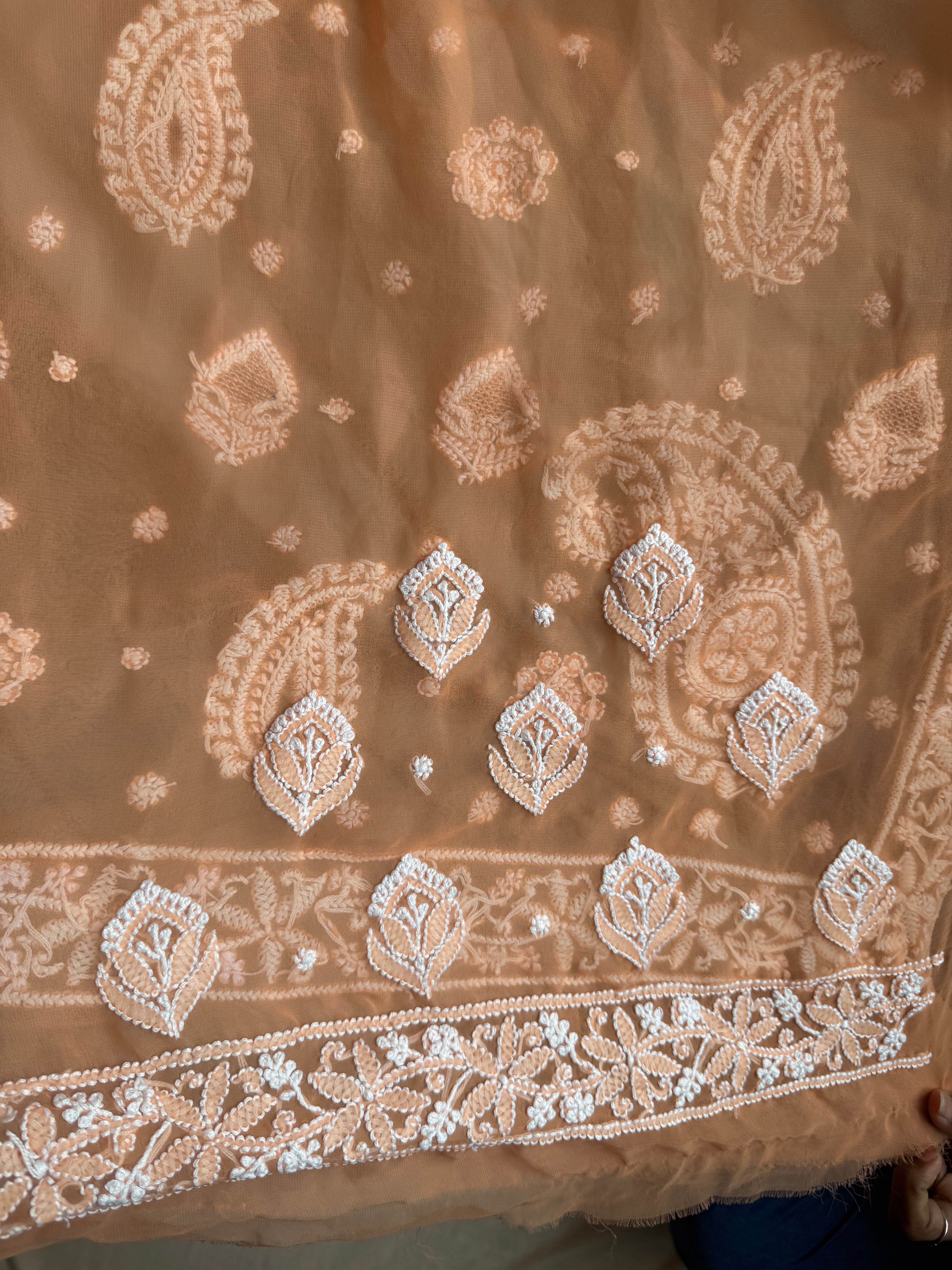 Georgette Chikankari saree in Sunset Orange ARIAA CHIKANKARI 