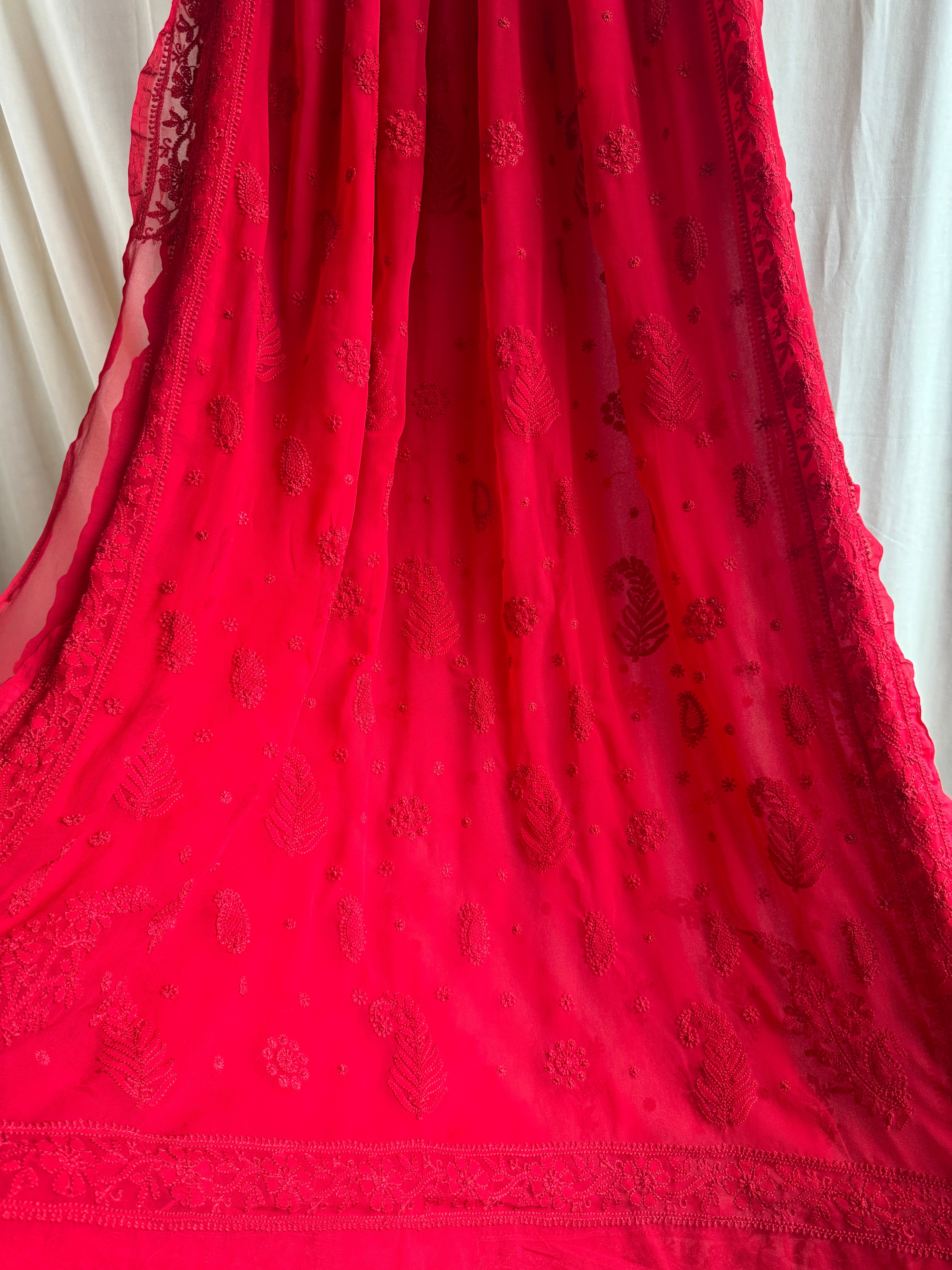 Georgette Chikankari saree in Red ARIAA CHIKANKARI 