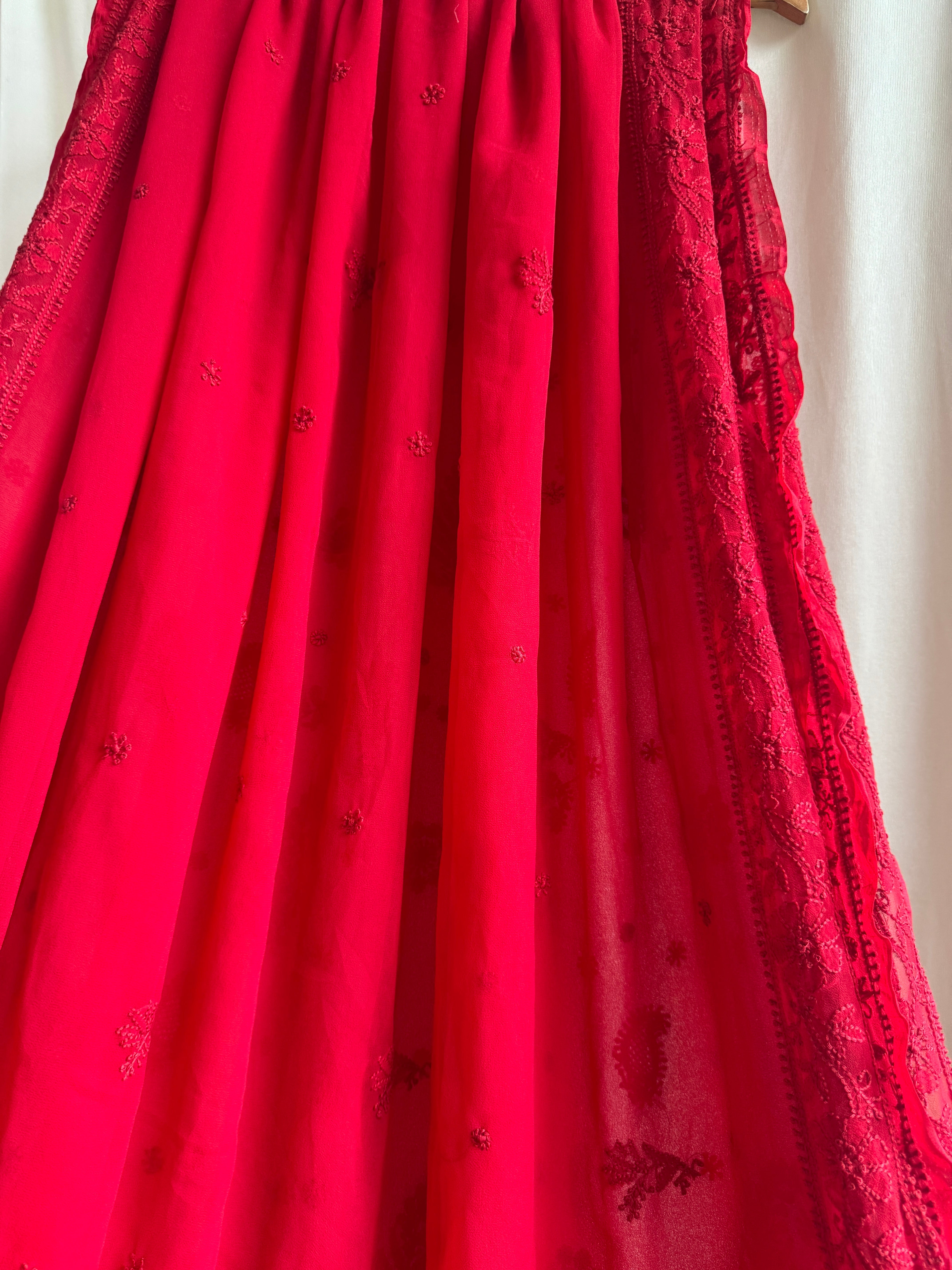 Georgette Chikankari saree in Red ARIAA CHIKANKARI 