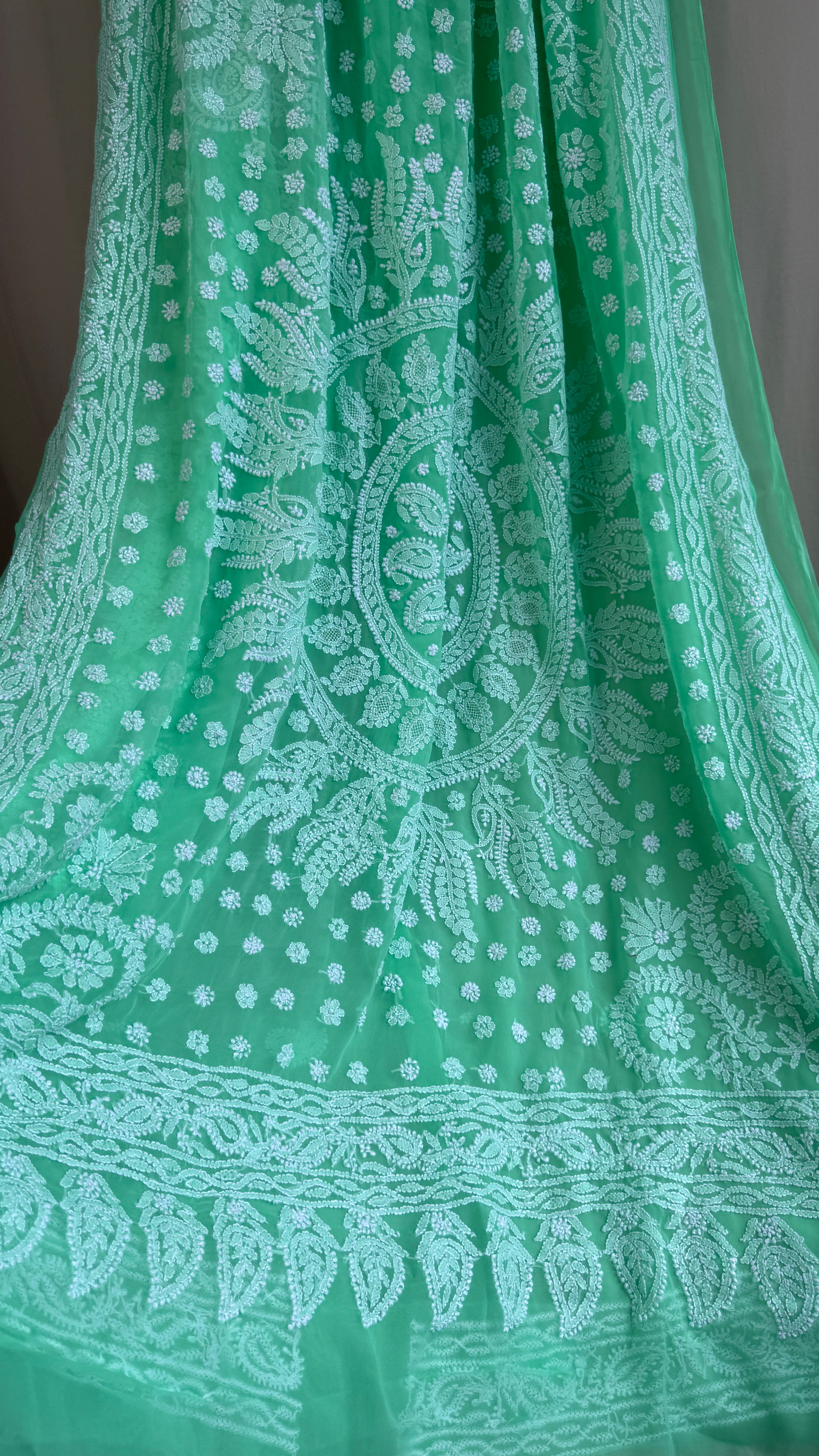 Georgette Chikankari saree in Green
