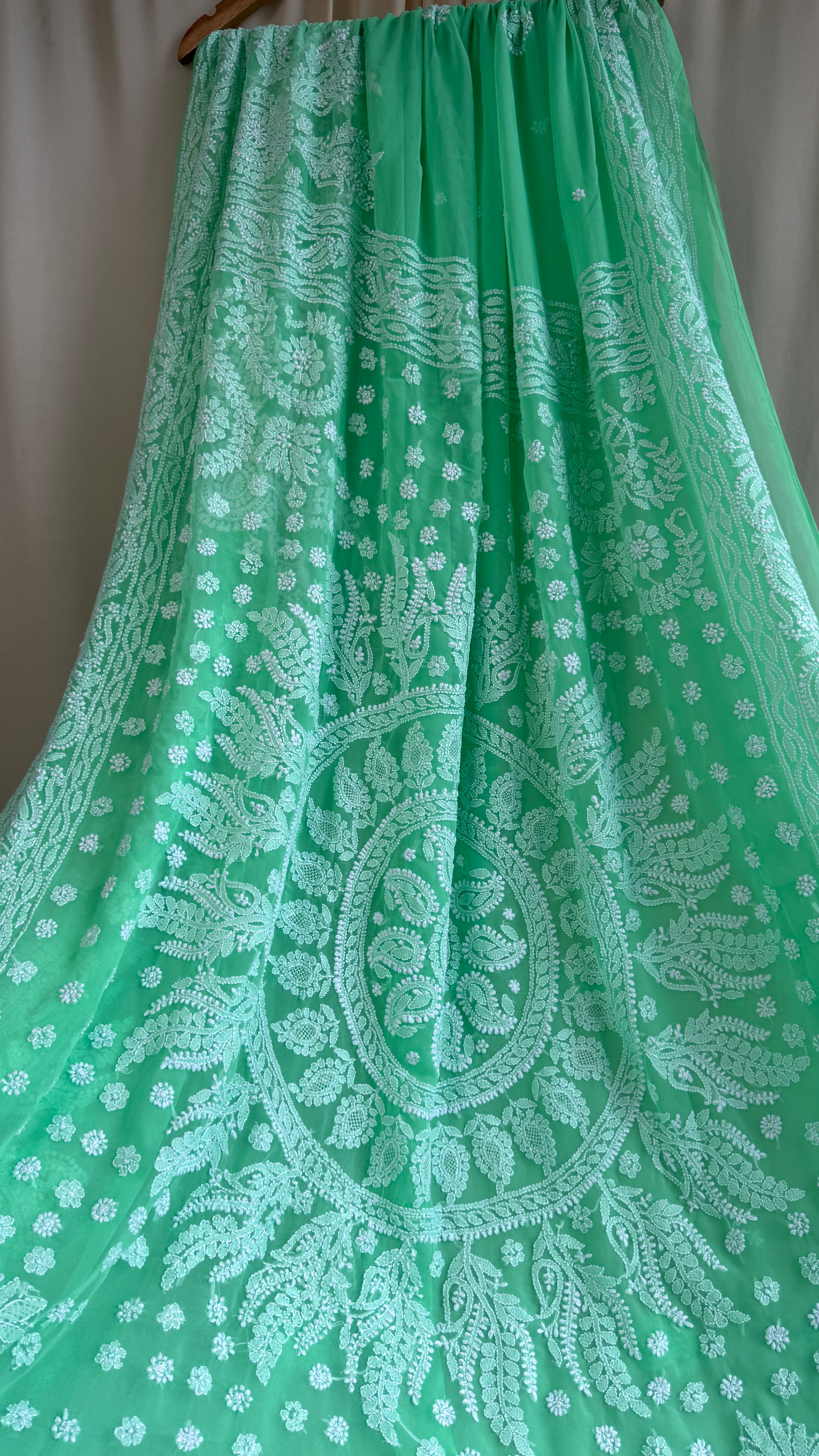 Georgette Chikankari saree in Green