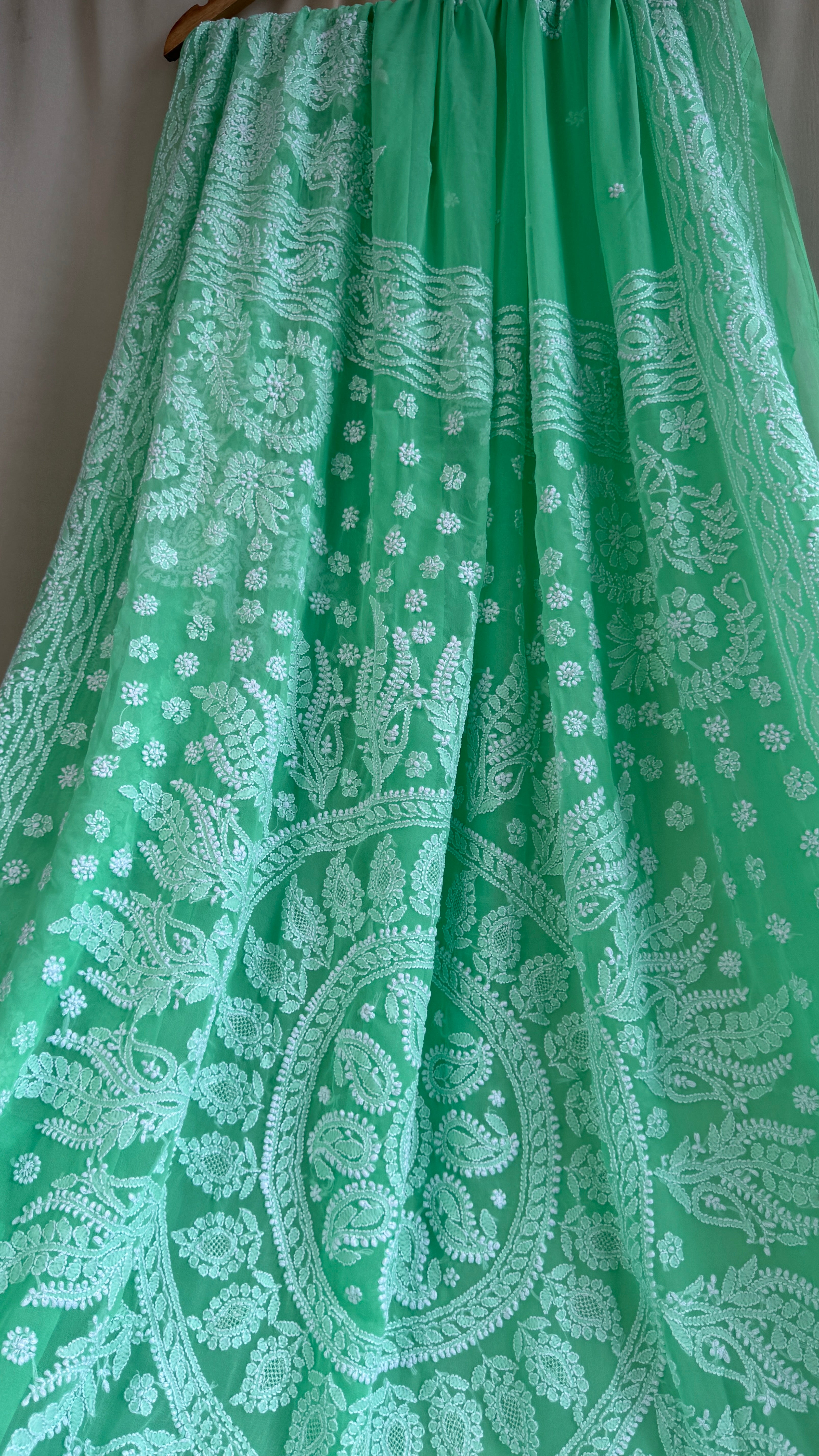 Georgette Chikankari saree in Green