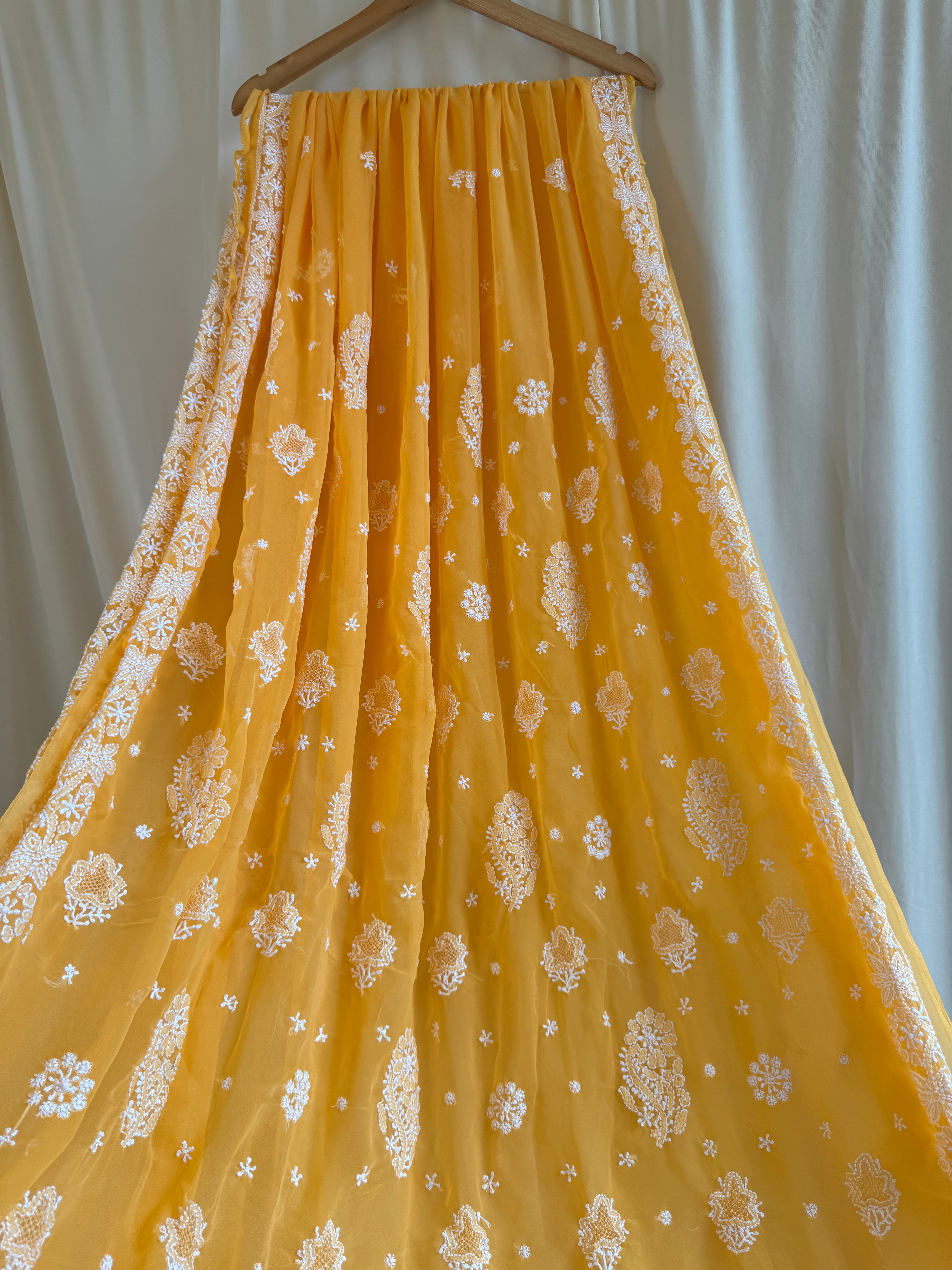 Georgette Chikankari saree in Orange ARIAA CHIKANKARI 