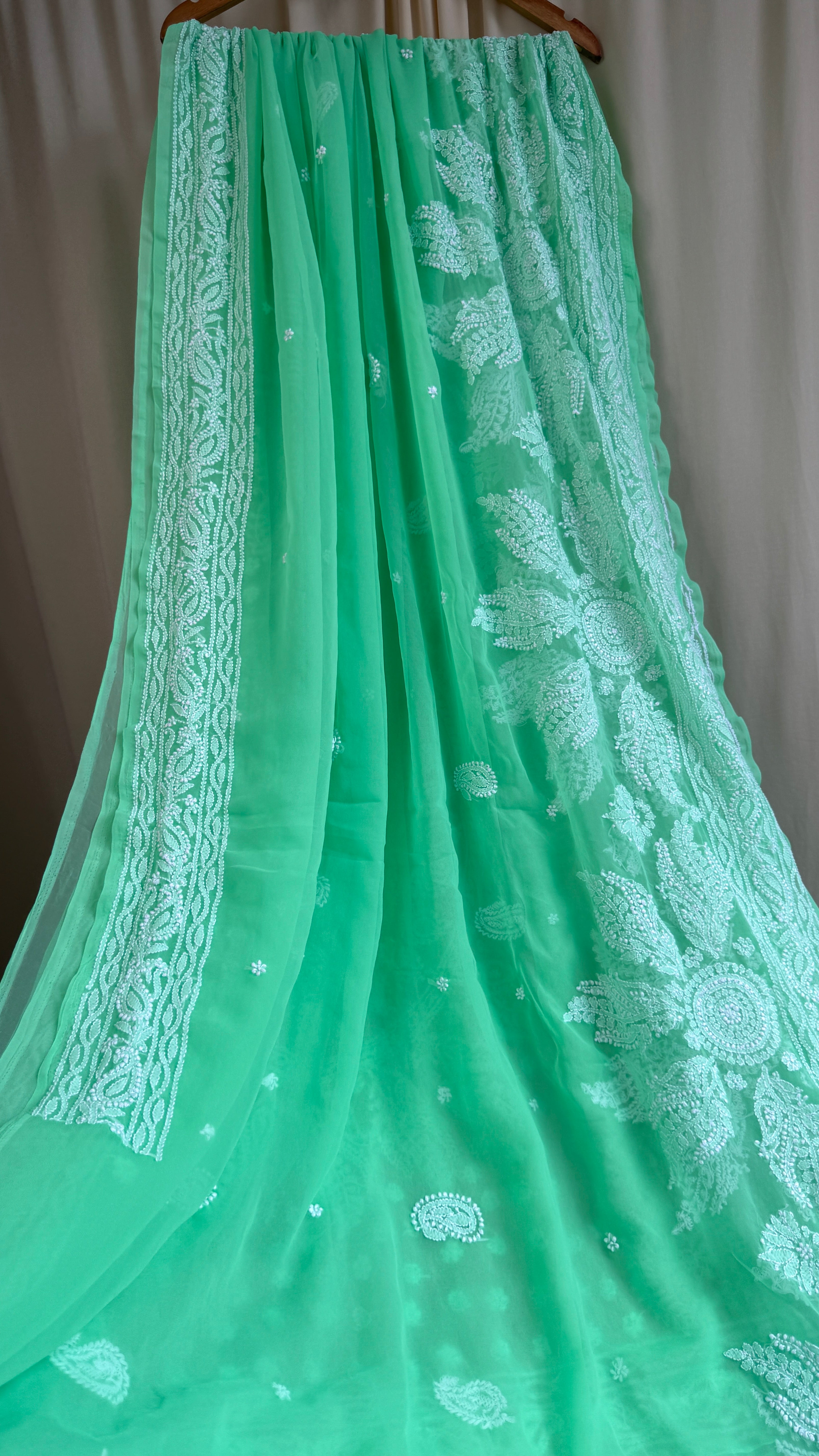 Georgette Chikankari saree in Green