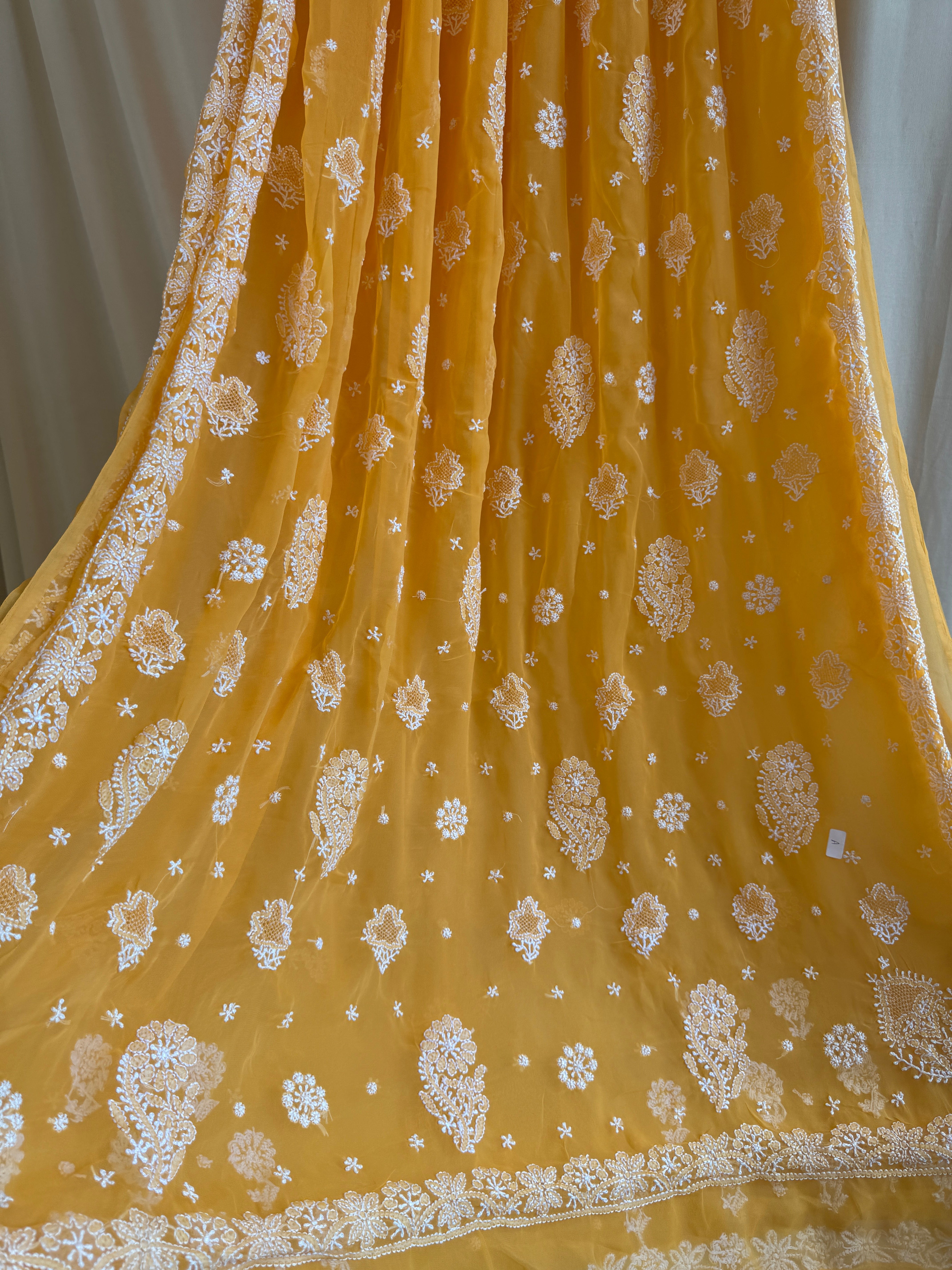 Georgette Chikankari saree in Orange ARIAA CHIKANKARI 