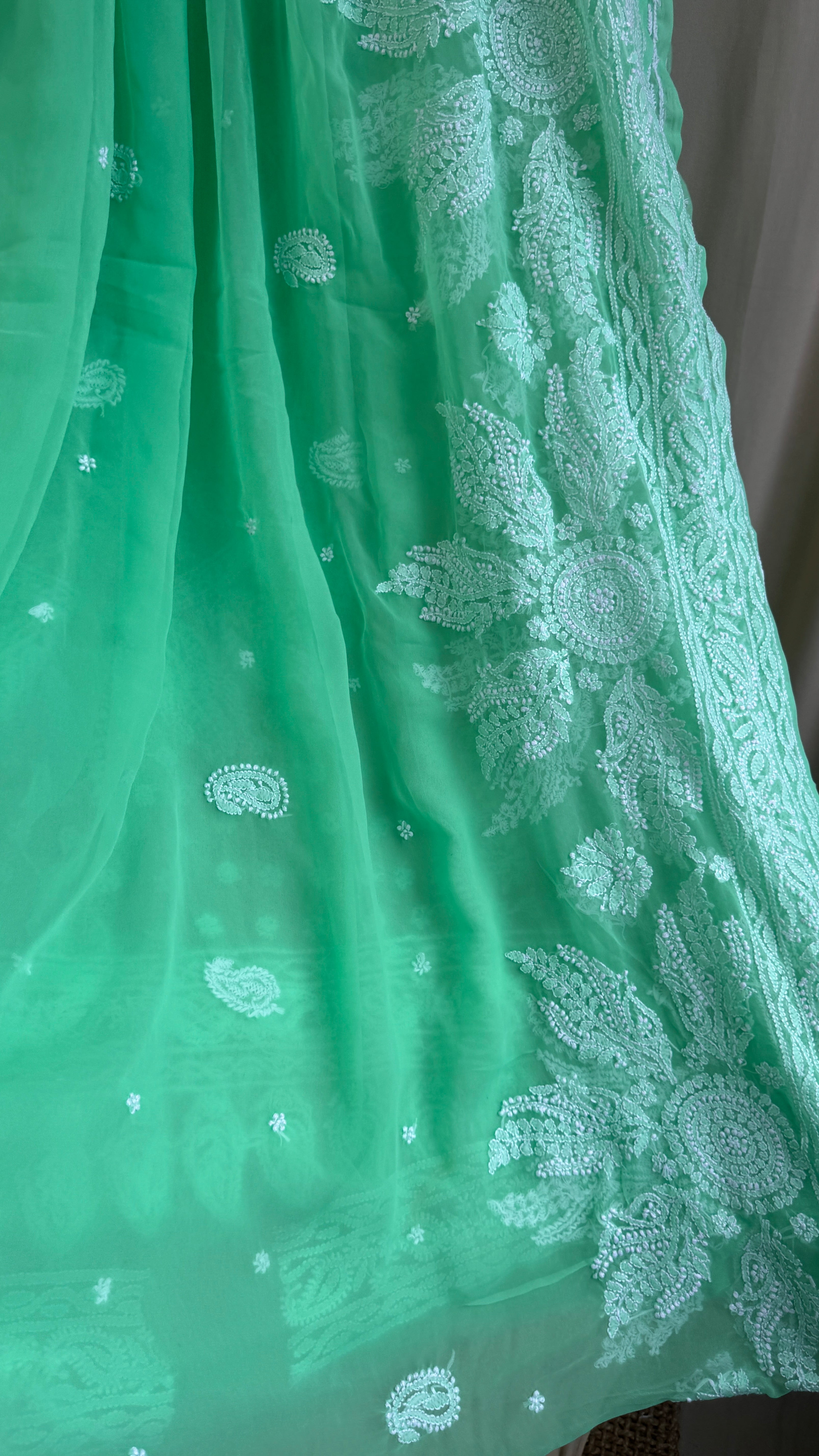 Georgette Chikankari saree in Green