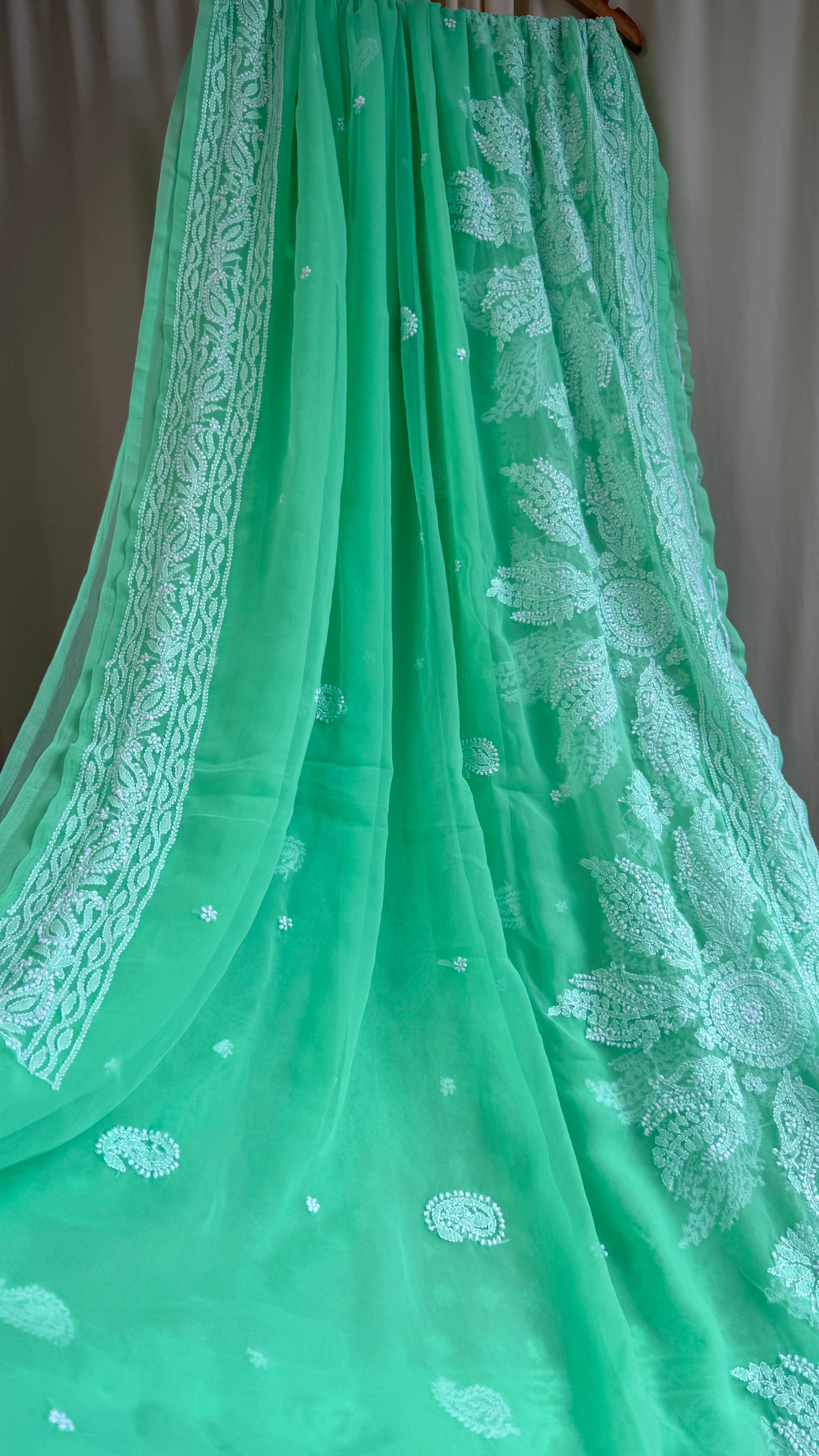 Georgette Chikankari saree in Green