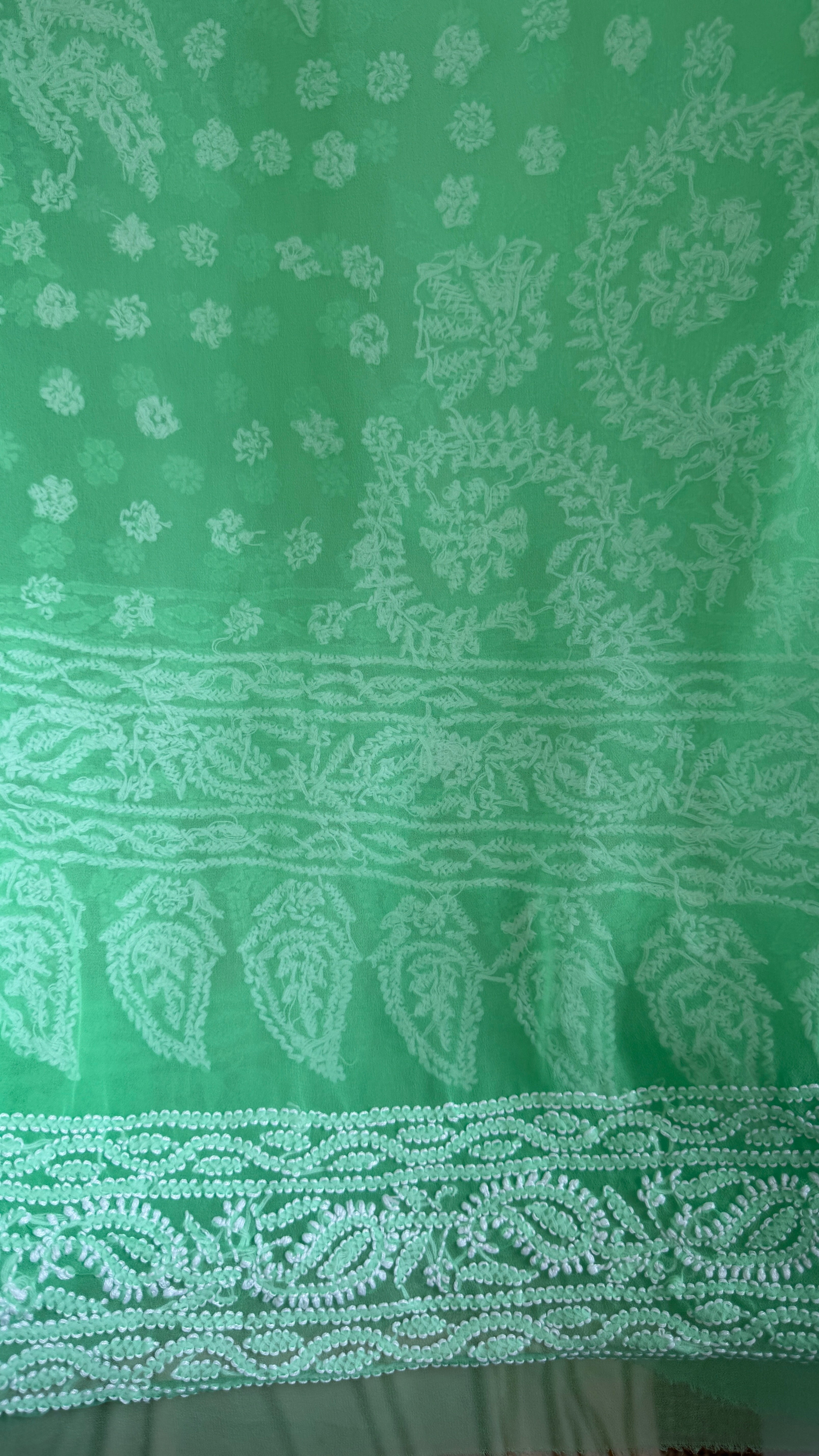 Georgette Chikankari saree in Green