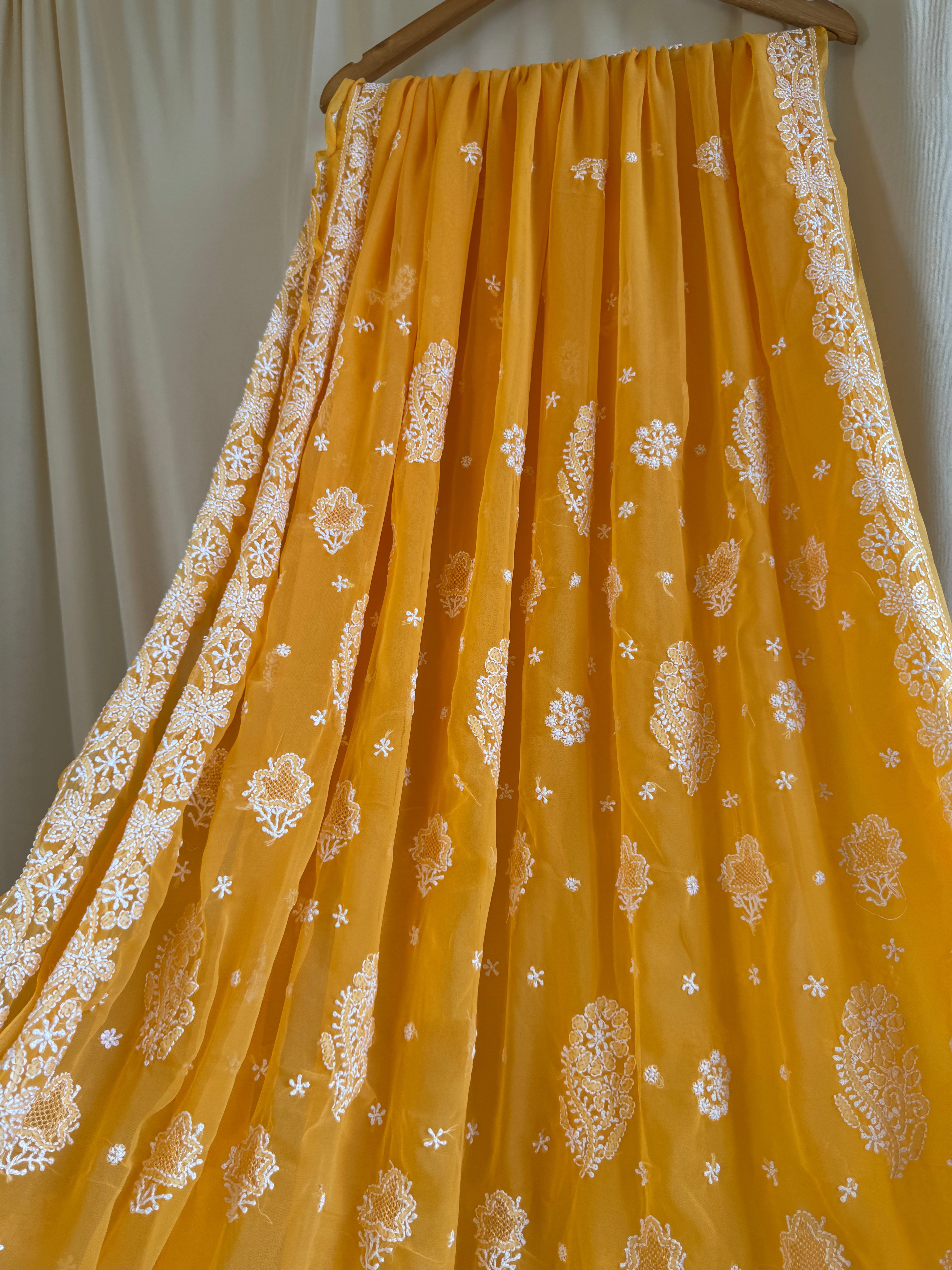 Georgette Chikankari saree in Orange ARIAA CHIKANKARI 