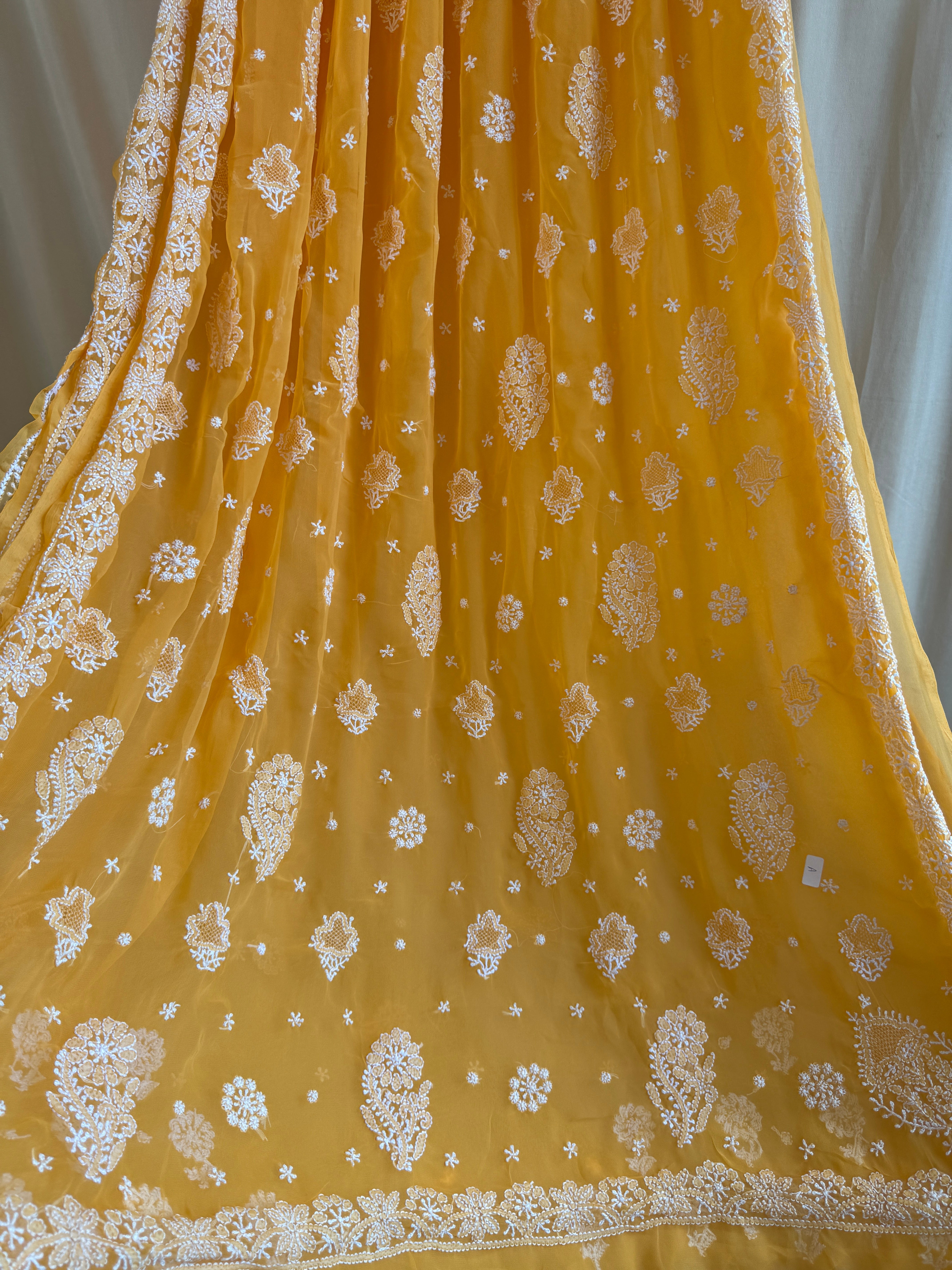 Georgette Chikankari saree in Orange ARIAA CHIKANKARI 