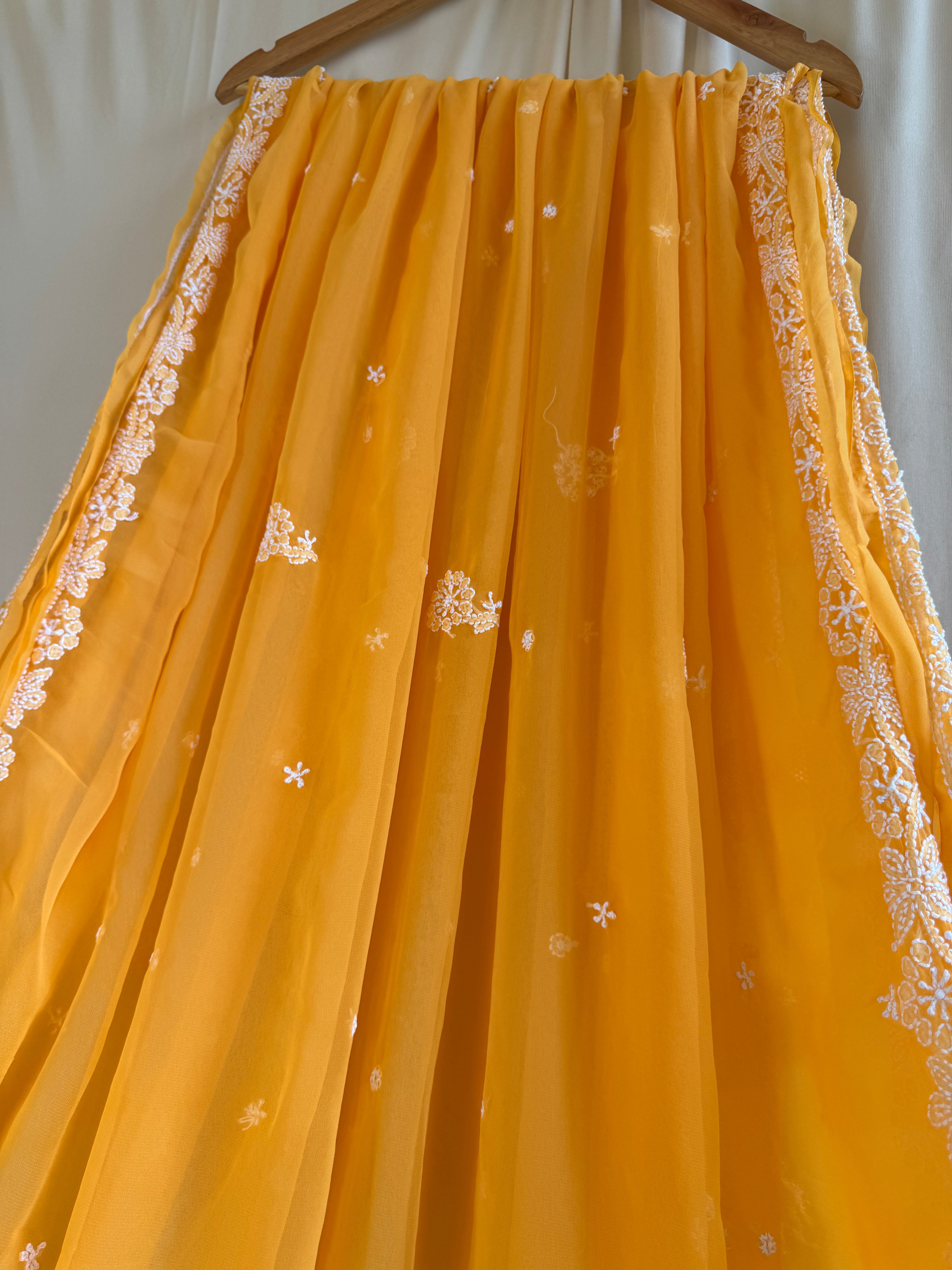 Georgette Chikankari saree in Orange ARIAA CHIKANKARI 