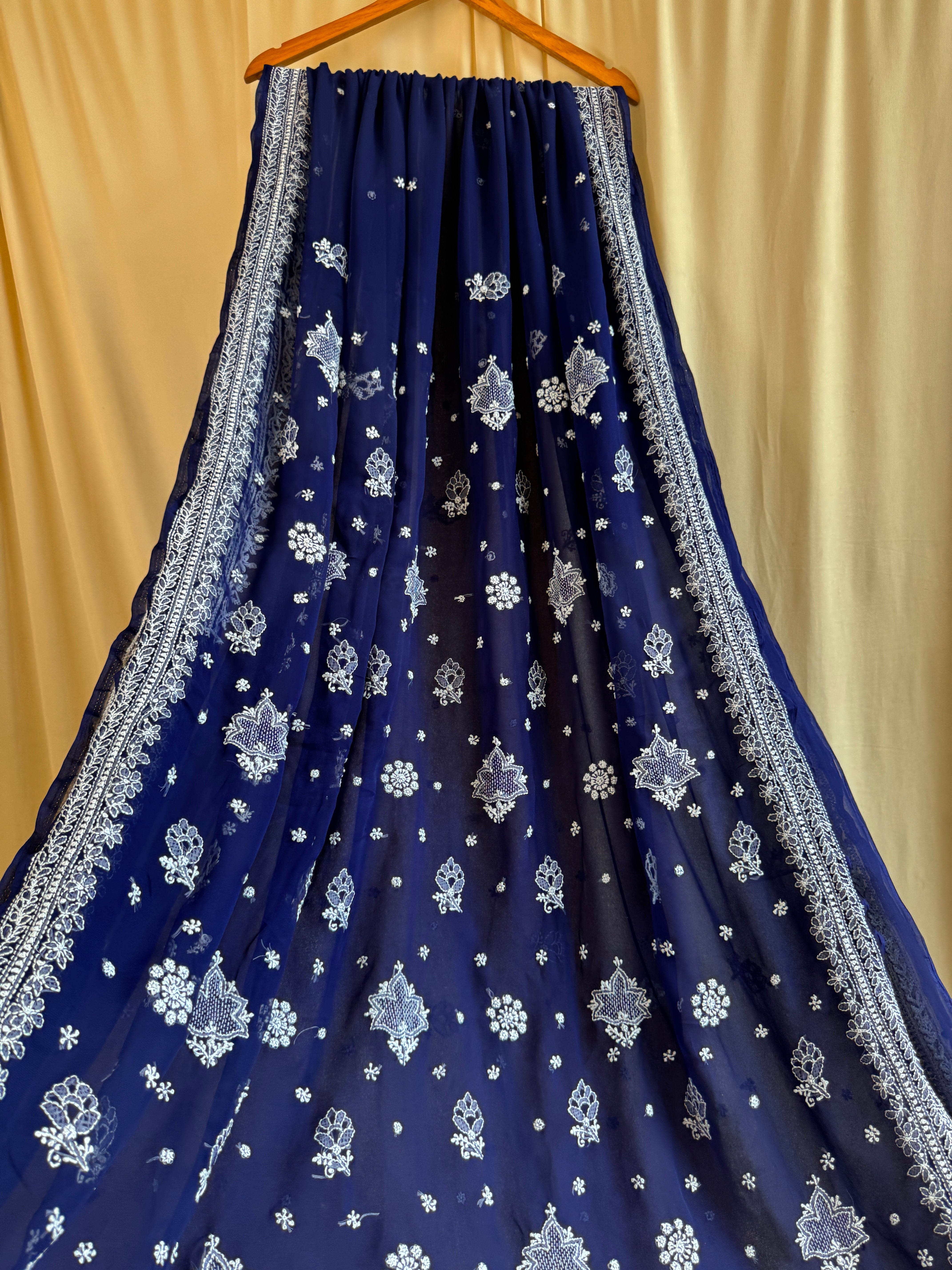 Georgette Chikankari saree in Dark Blue ARIAA CHIKANKARI 