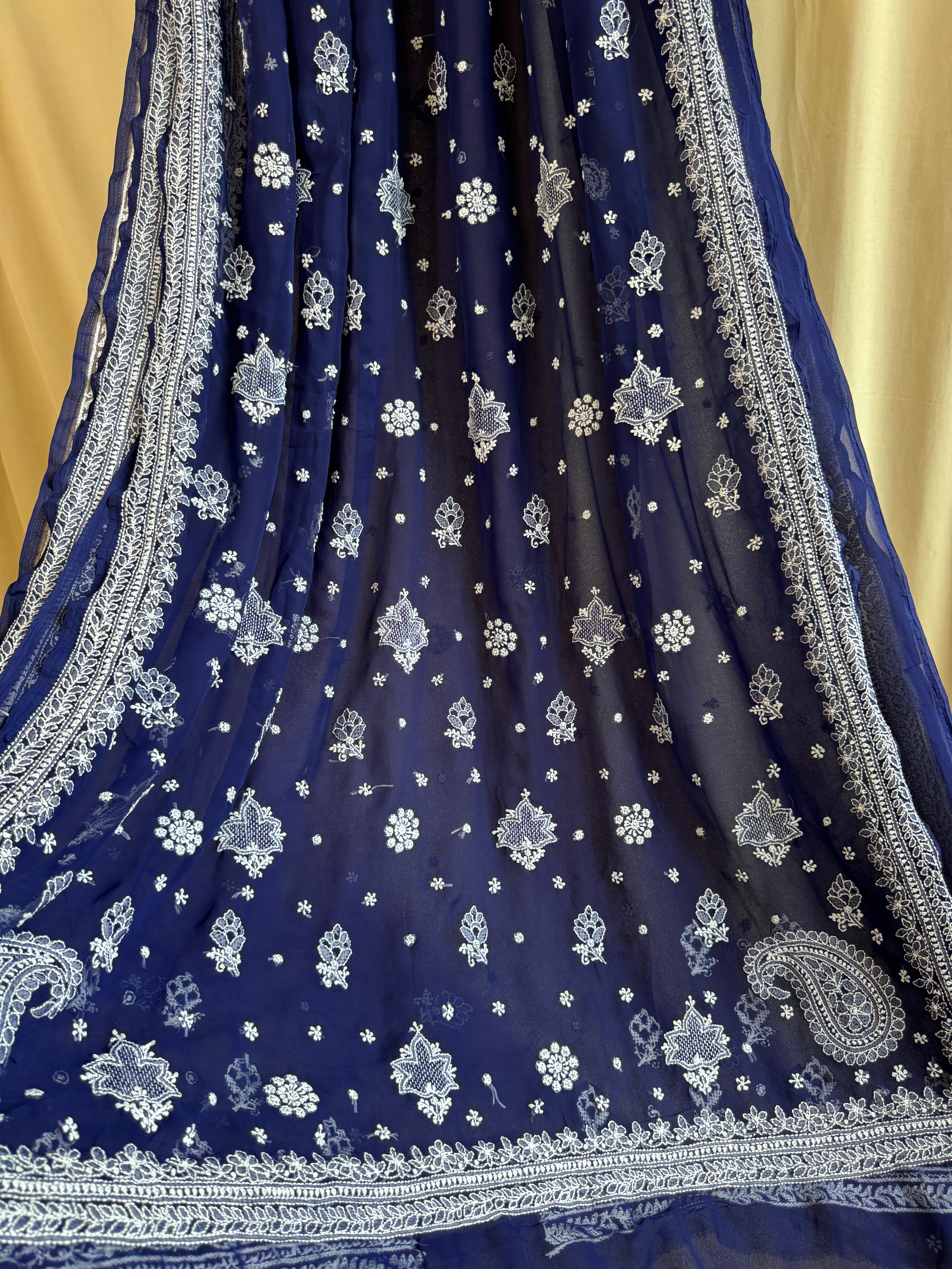 Georgette Chikankari saree in Dark Blue ARIAA CHIKANKARI 
