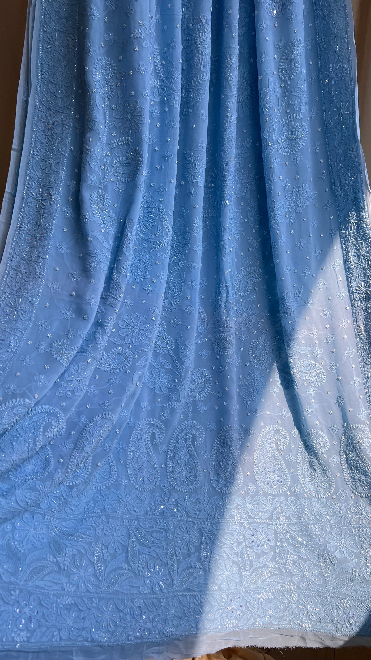 Viscose Blue Chikankari saree with Pearl embellishments (Copy)