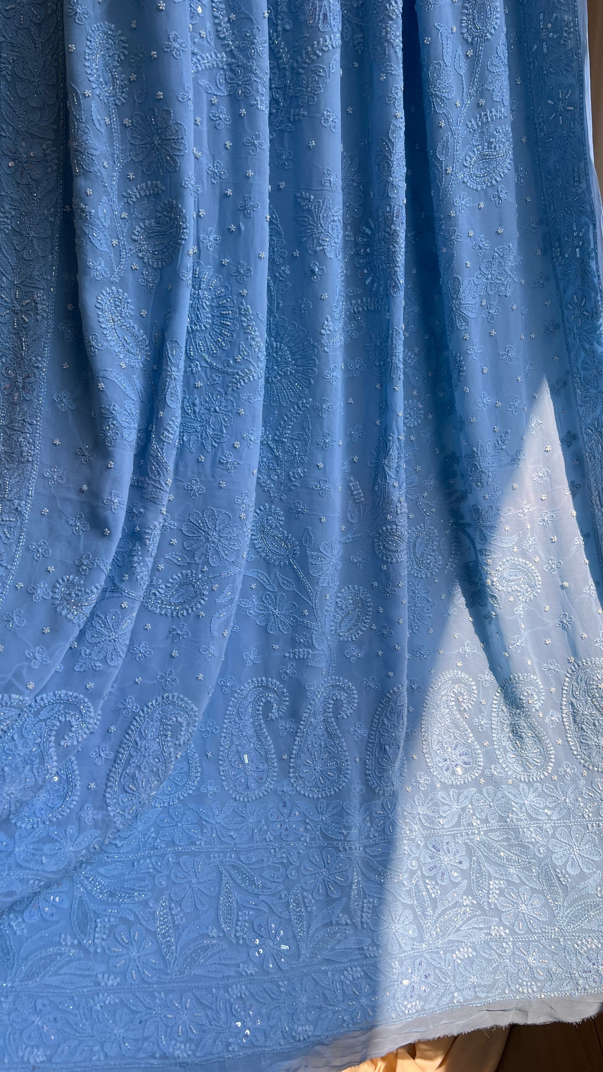 Viscose Blue Chikankari saree with Pearl embellishments (Copy)