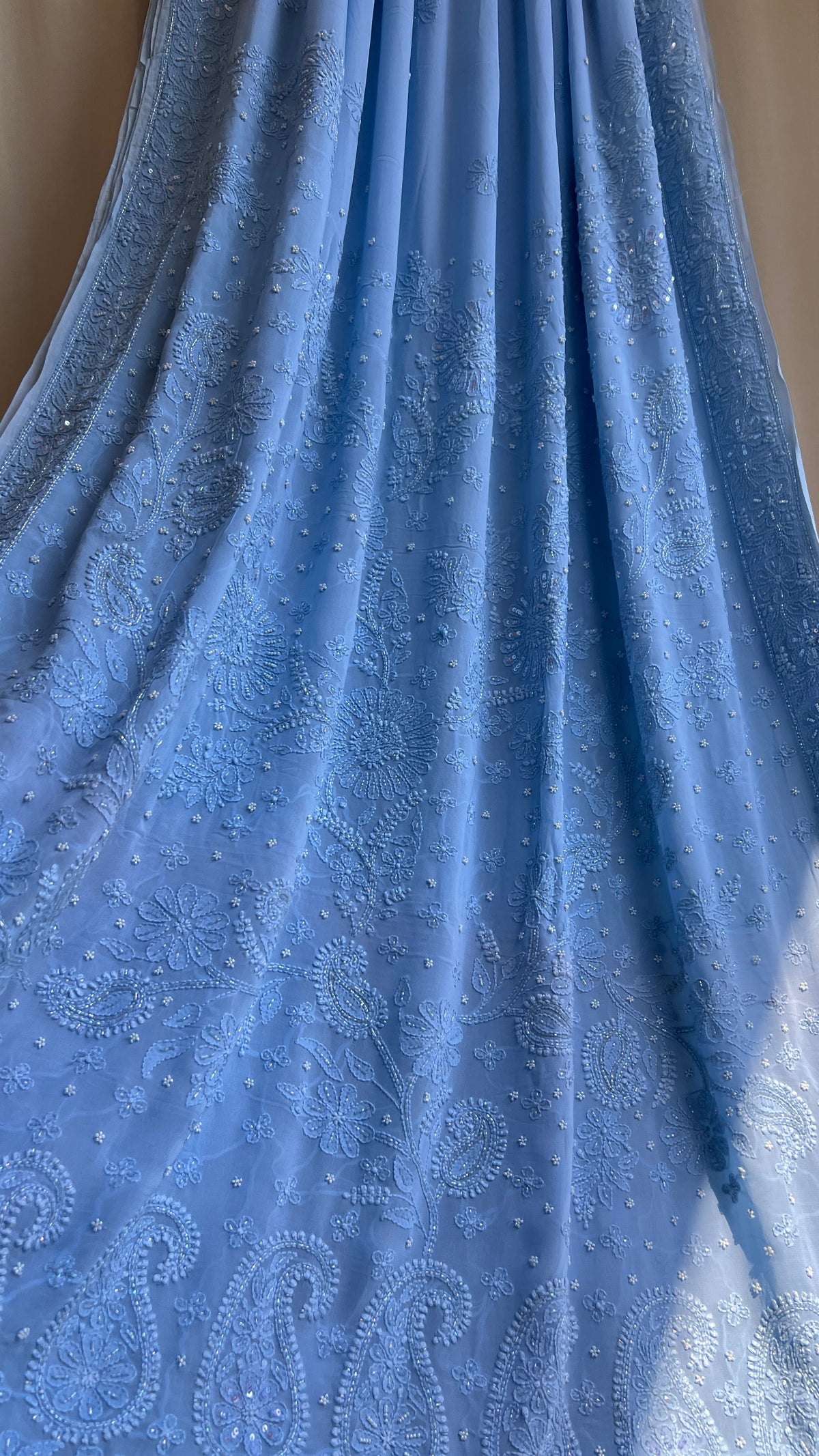 Viscose Blue Chikankari saree with Pearl embellishments (Copy)