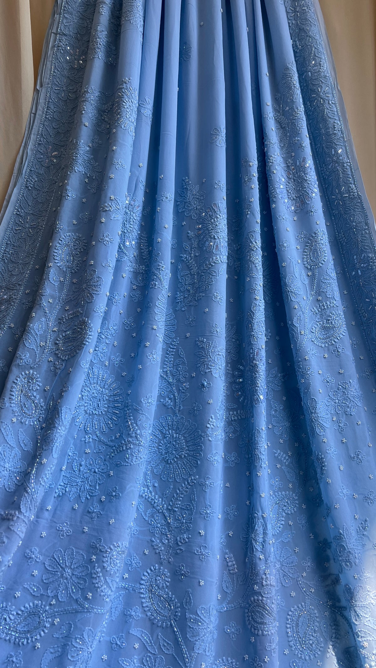 Viscose Blue Chikankari saree with Pearl embellishments (Copy)