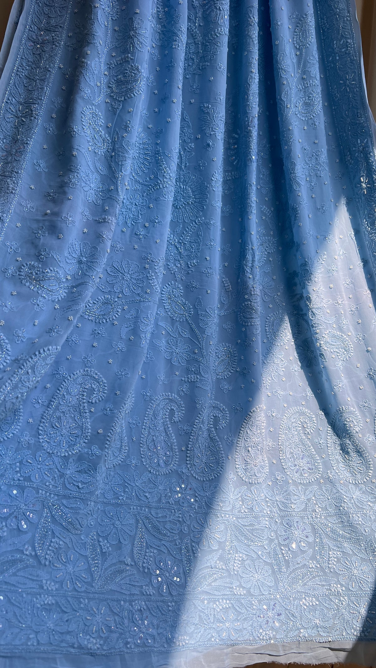 Viscose Blue Chikankari saree with Pearl embellishments (Copy)