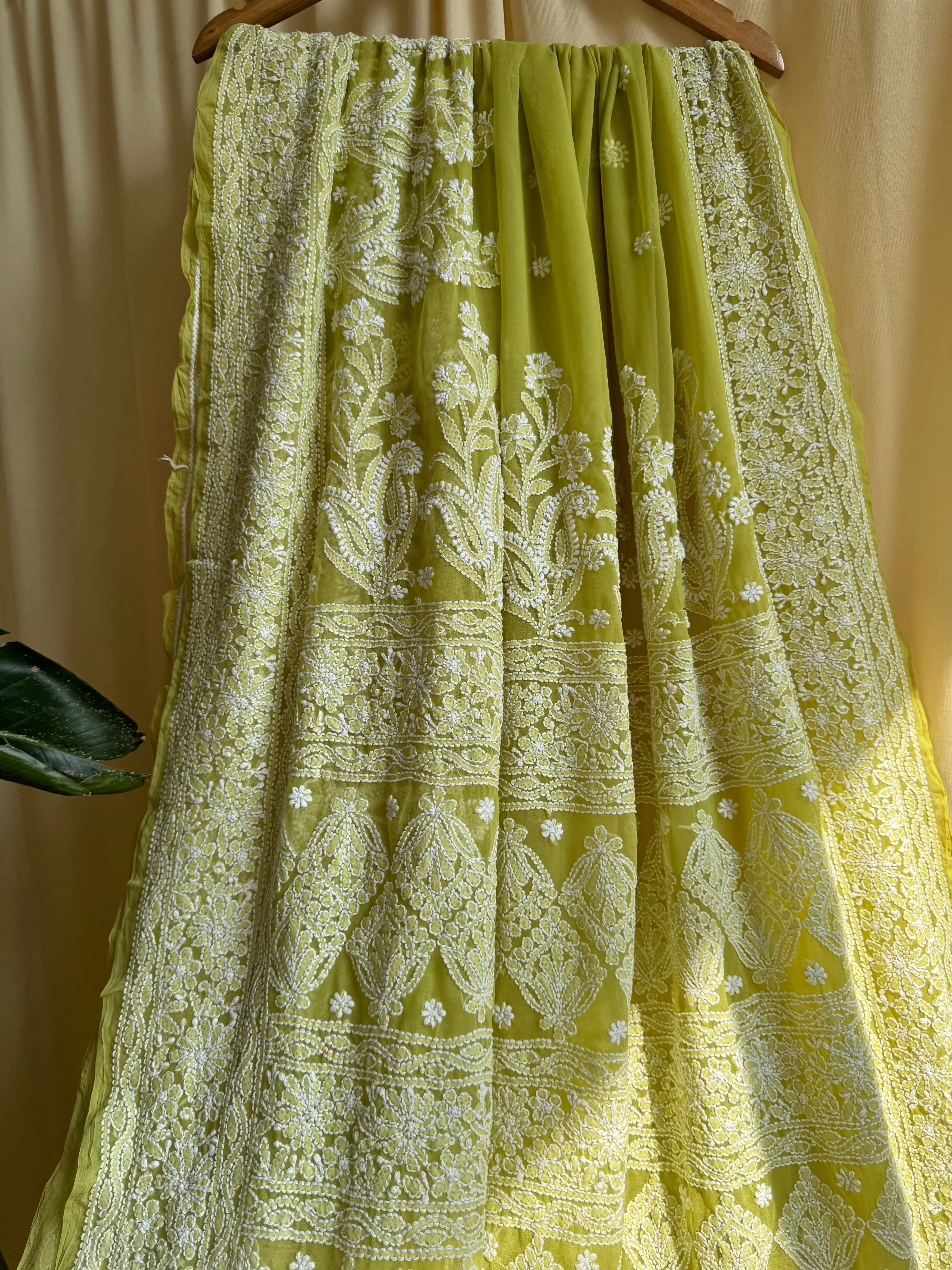 Georgette Chikankari saree in Mehndi Green ARIAA CHIKANKARI 