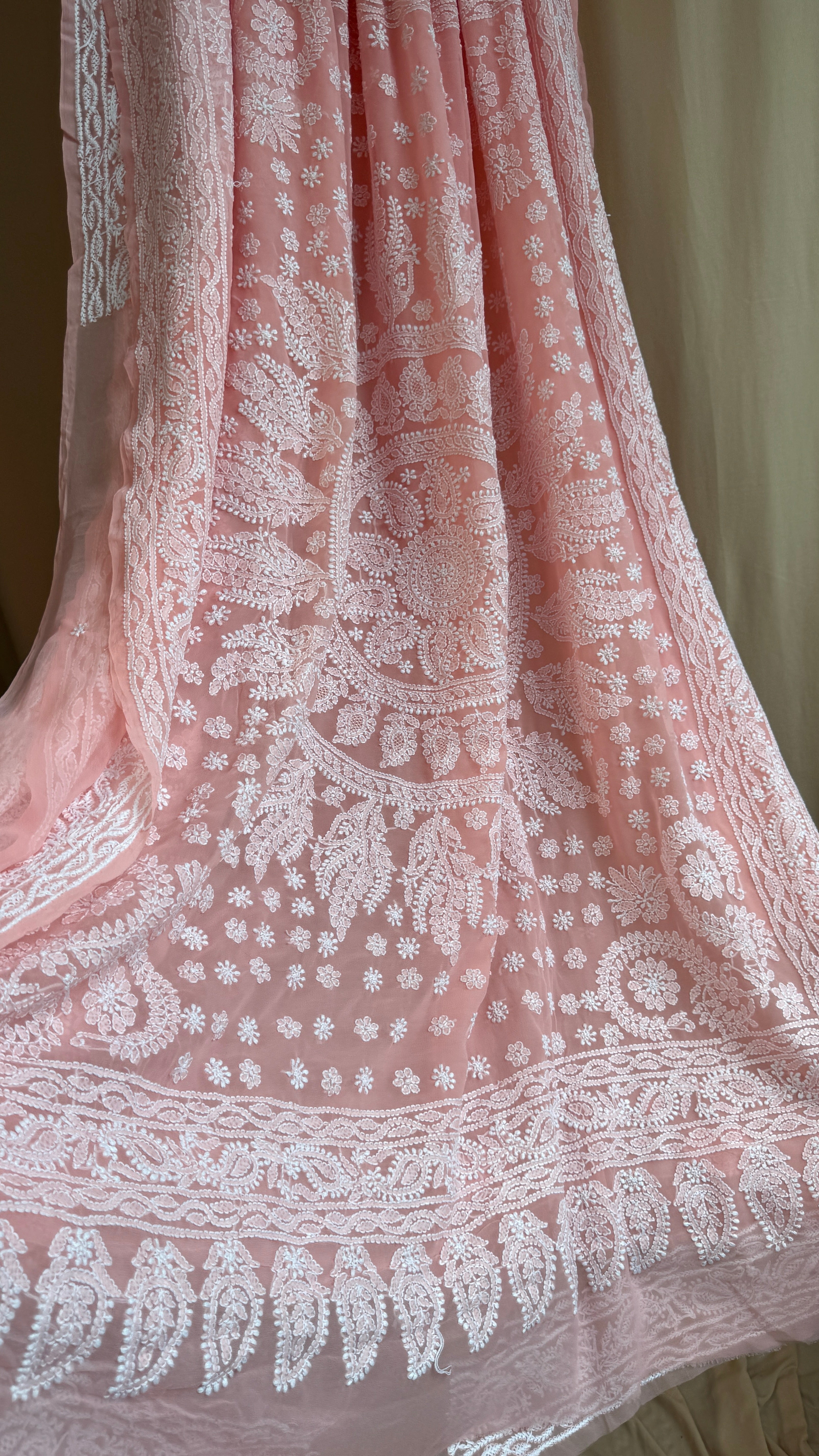 Georgette Chikankari saree in Peach
