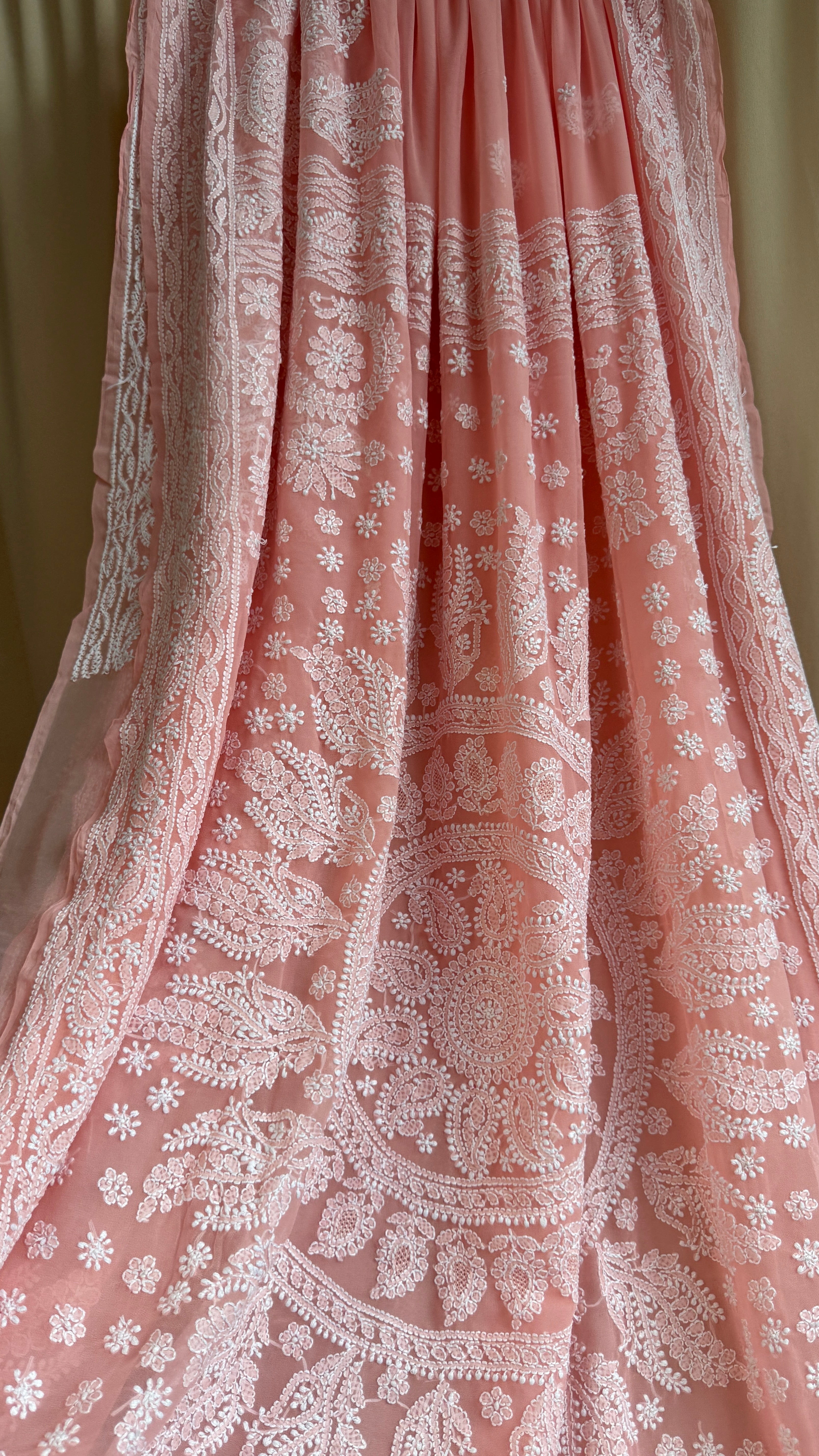 Georgette Chikankari saree in Peach