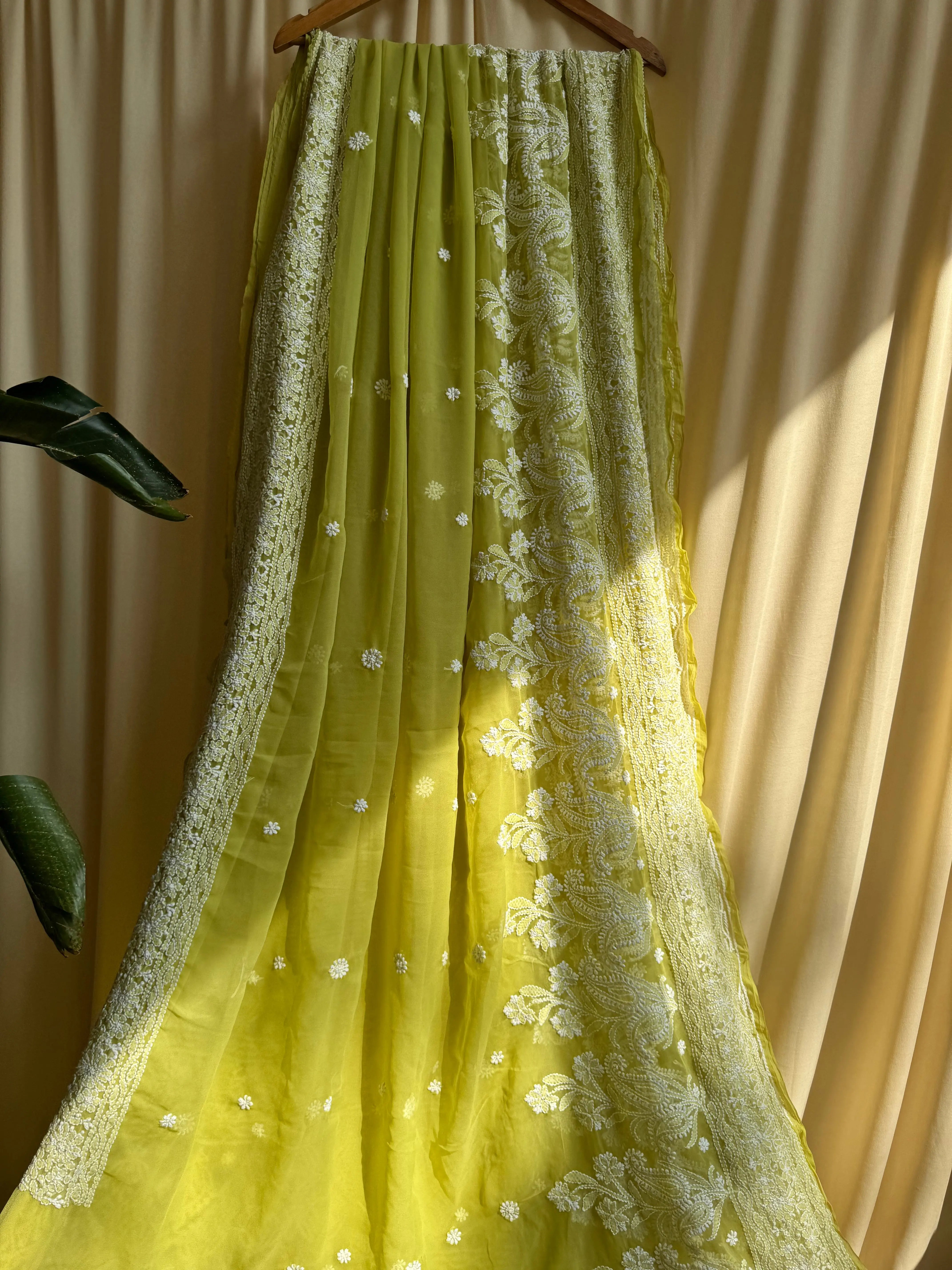 Georgette Chikankari saree in Mehndi Green ARIAA CHIKANKARI 