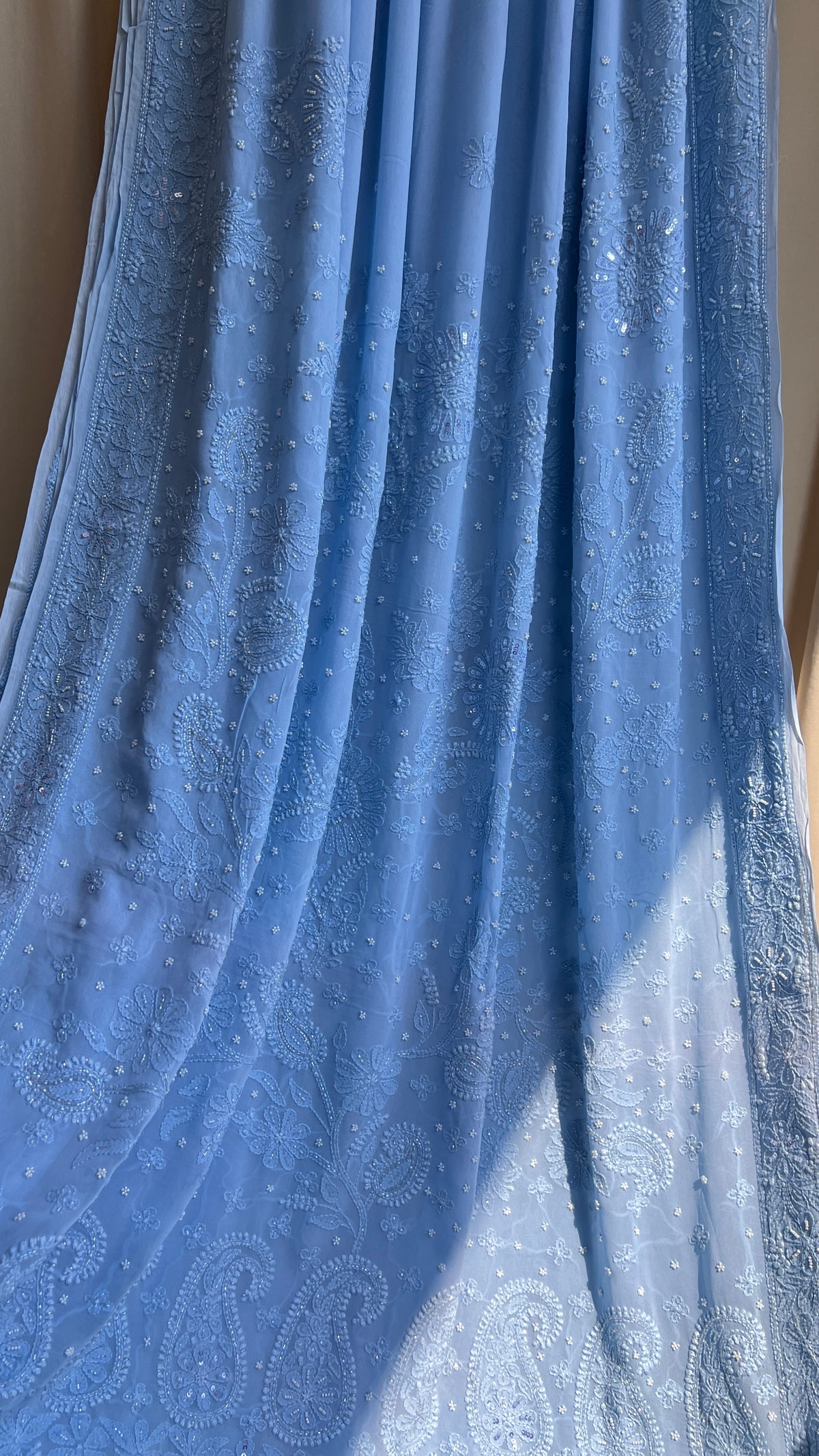 Viscose Blue Chikankari saree with Pearl embellishments (Copy)